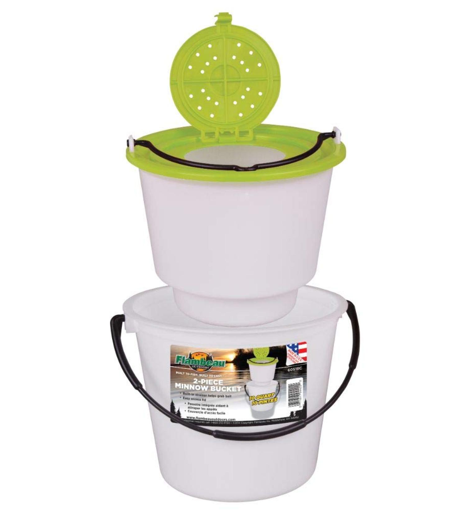 Flambeau Outdoors 6051BC 2-Piece 10 Qt. Minnow Bucket - Lime Green/White Live Bait Fishing Storage - Buy Online on GoSupps.com