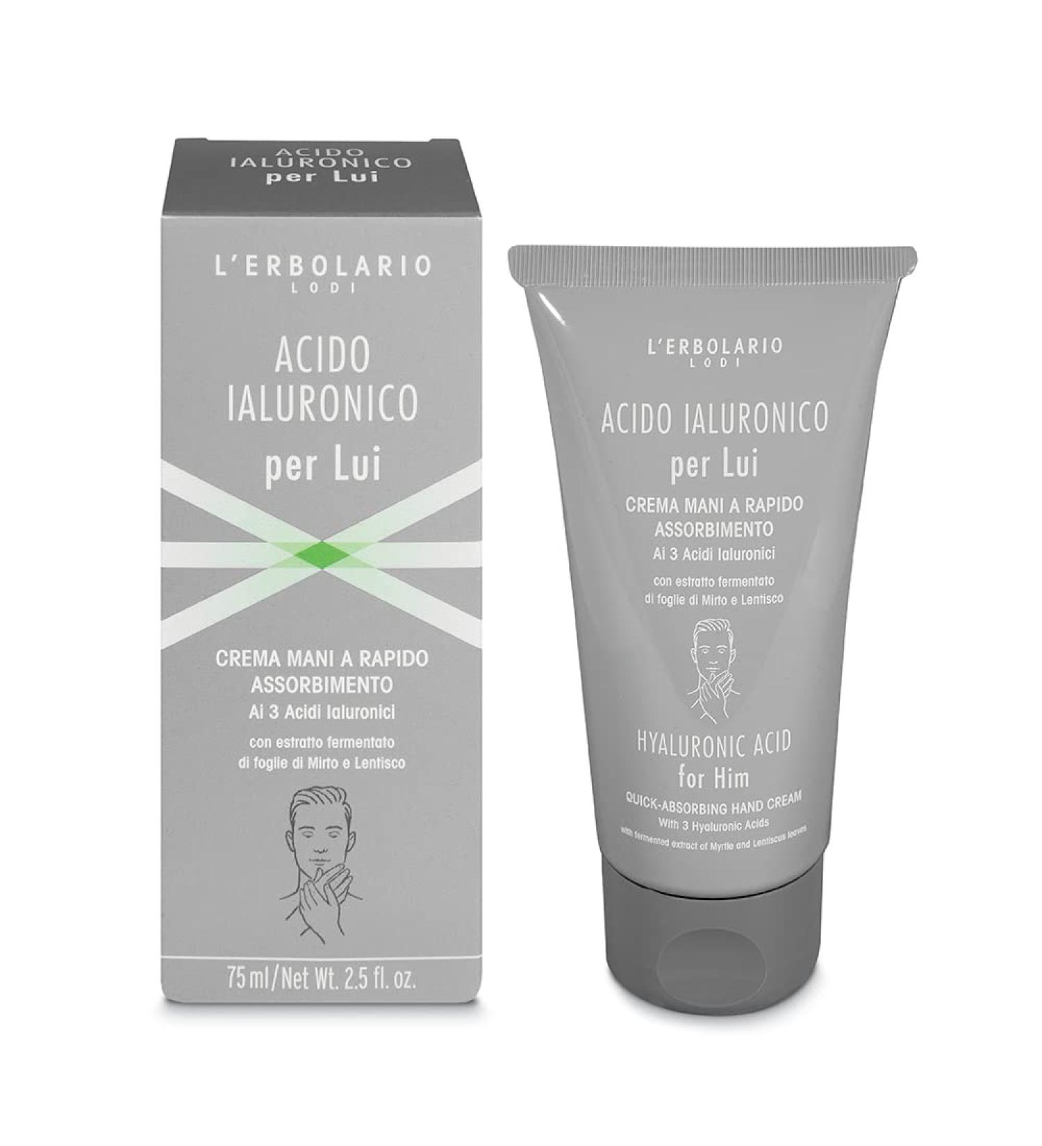 LErbolario Hyaluronic Acid Quick-Absorbing Hand Cream for Men - 2.5 oz Cream