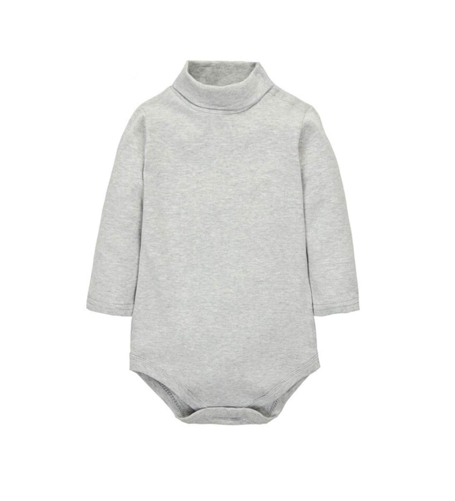 CuteOn Baby Boys Girls Solid Color Basic Turtleneck Cotton Bodysuit Jumpsuit Gray 6 Months 6 Months Gray