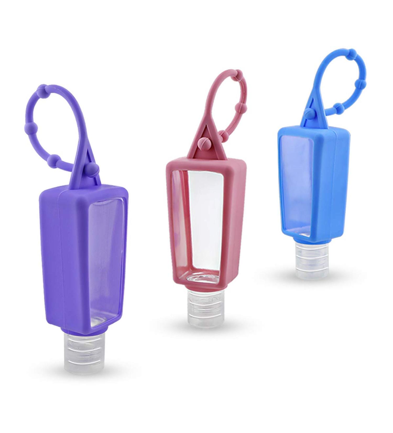 Snadulor 3-Piece Empty Hand Sanitizer Holder Keychain Set with Silicone Sleeve - Refillable Travel Size Bottles (30ml/1oz) - Buy Online on GoSupps.com