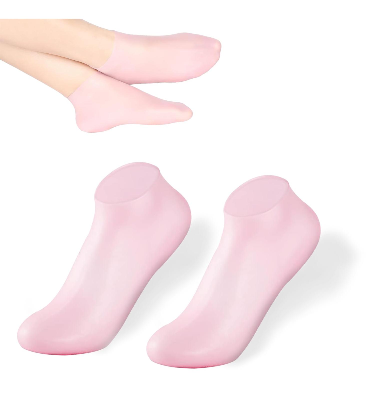 Silicone Moisture Socks for Dry Cracked Feet | Spa Gel Foot Masks - Anti-Slip Foot Care - Pink - Buy Online on GoSupps.com