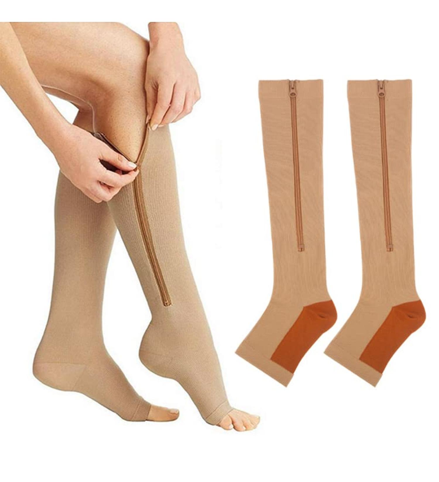 LADDA Compression Socks with Zipper - 2 Pairs Skin Protection Comfortable Fit Skin Color - Perfect for Travel & Recovery - Buy Online on GoSupps.com