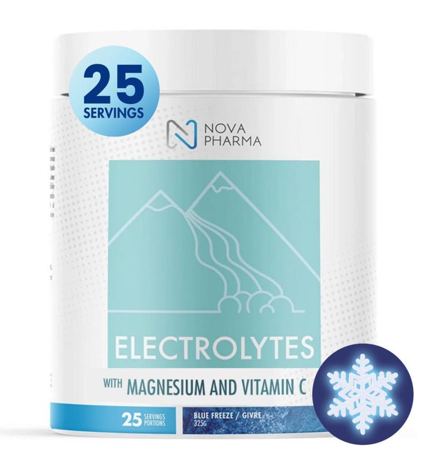 Nova Pharma Electrolytes Powder Amino Acids Supplement - Hydrates Builds Muscle Mass & Boosts Workout Performance Vegan Caffeine-Free Zero Sugar No Artificial Flavor/Color/Sweetener - 25 Servings Blue Freeze - Buy Online on GoSupps.com