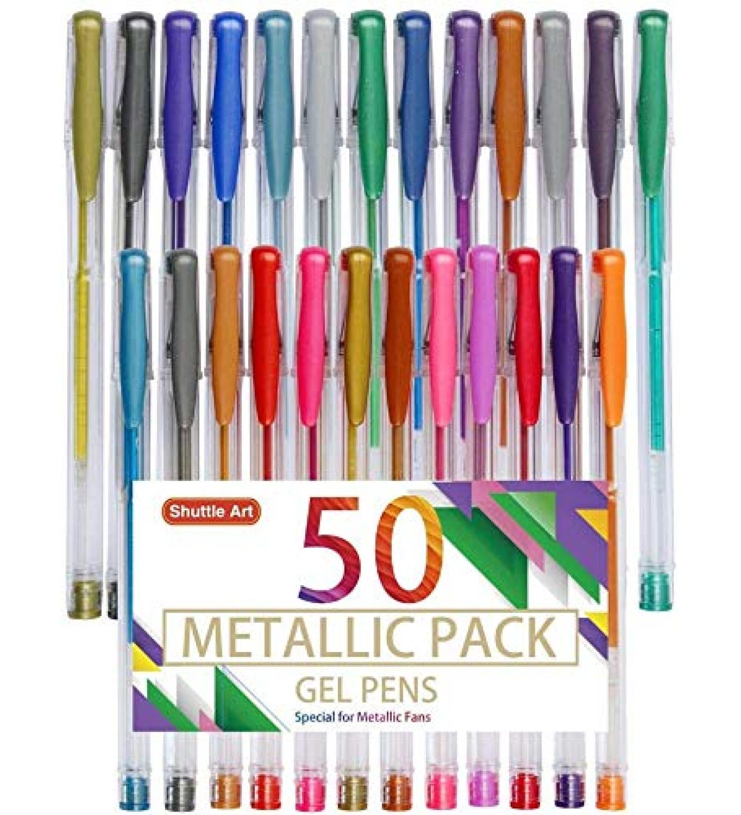Shuttle Art 50 Pack Metallic Gel Pens - 25 Pens Set + 25 Refills for Adult Coloring & Drawing - Metallic Tone Art Markers - Buy Online on GoSupps.com