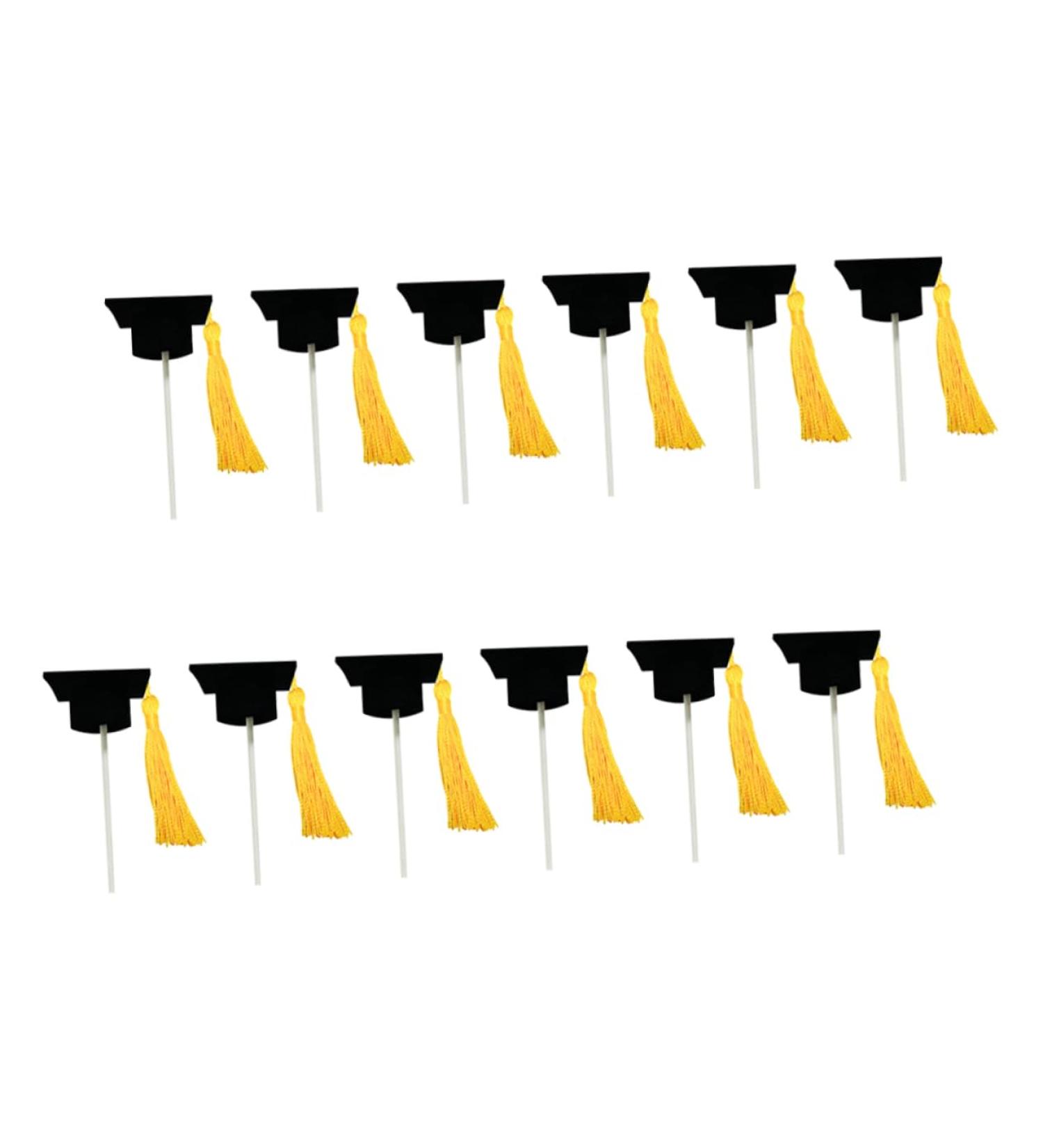 Artibetter 12pcs Graduation Season Card Student Gifts Fringe Trim Mini Top Hat Graduation Party Hat Topper Cupcake Toppers Diploma Cupcake Picks Graduation Party Caps Topper Finished Product Yellow 10X3.8X3.8CM - Buy Online on GoSupps.com