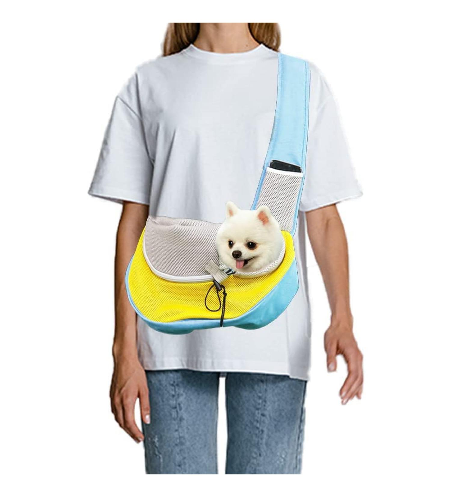 FEimaX Pet Dog Sling Carrier Breathable Mesh Hands-Free Bag for Small Dogs & Cats Adjustable Strap, Crossbody Design Ideal for Outdoor Travel (L Blue) - Buy Online on GoSupps.com