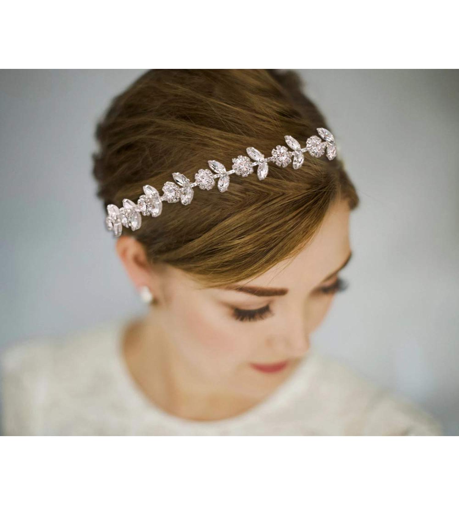 Topqueen Pearl Bride Hair Tiara | Rhinestone Bridal Jewelry Headband | Wedding Hair Accessories for Women & Girls (Silver-Organza White) - Buy Online on GoSupps.com