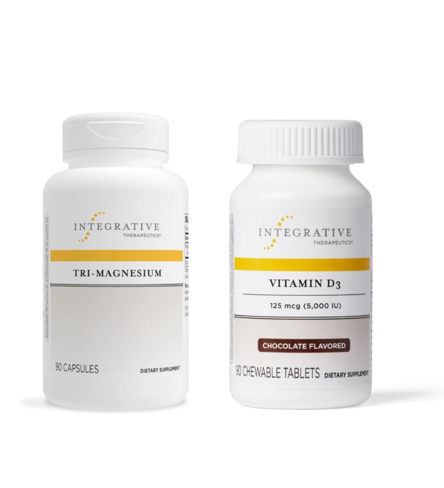 Integrative Therapeutics Bundle with Tri-Magnesium 90 Capsules & Vitamin D3 125 mcg 90 Flavored Chewables - Supports Heart Function & Bone Health* - Bone Health Support - Buy Online on GoSupps.com