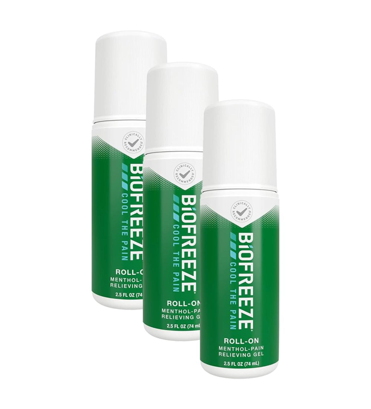 Biofreeze 13451 Roll-On Pain-Relieving Gel 2.5 FL oz Green Topical Arthritis Strains Bruises & Sprains (7.5 Fl Oz (Pack of 3) 3 Count) 7.5 Fl Oz (Pack of 3) 7.5 - Buy Online on GoSupps.com