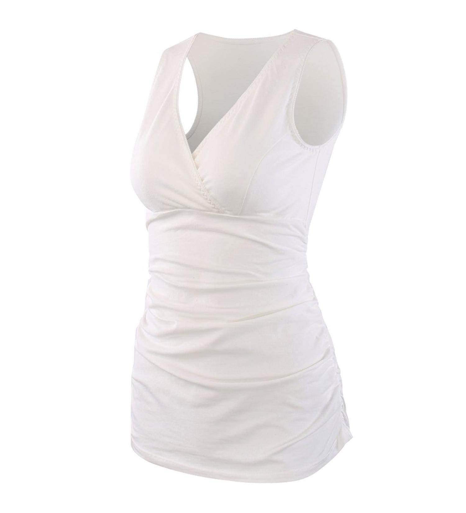 ZUMIY Maternity Nursing Top - Women's Cotton V Neck Ruched Waist Double Layered Tank - White - Buy Online on GoSupps.com