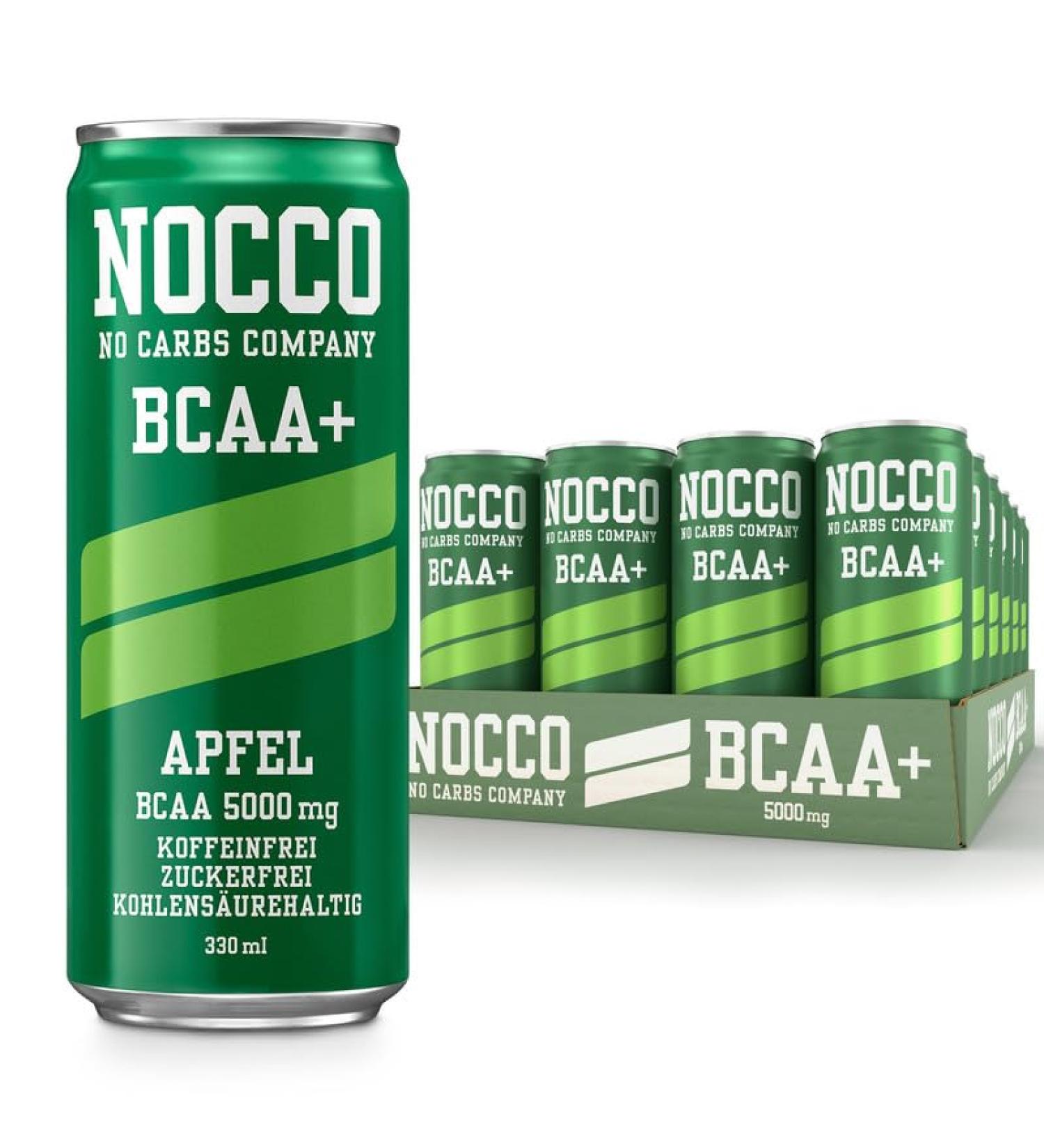 Nocco BCAA Energy Drink - Sugar-Free Vegan Energy - Caffeinated Amino Acid Drink - Apple Flavor - 24 x 330ml - Buy Online on GoSupps.com