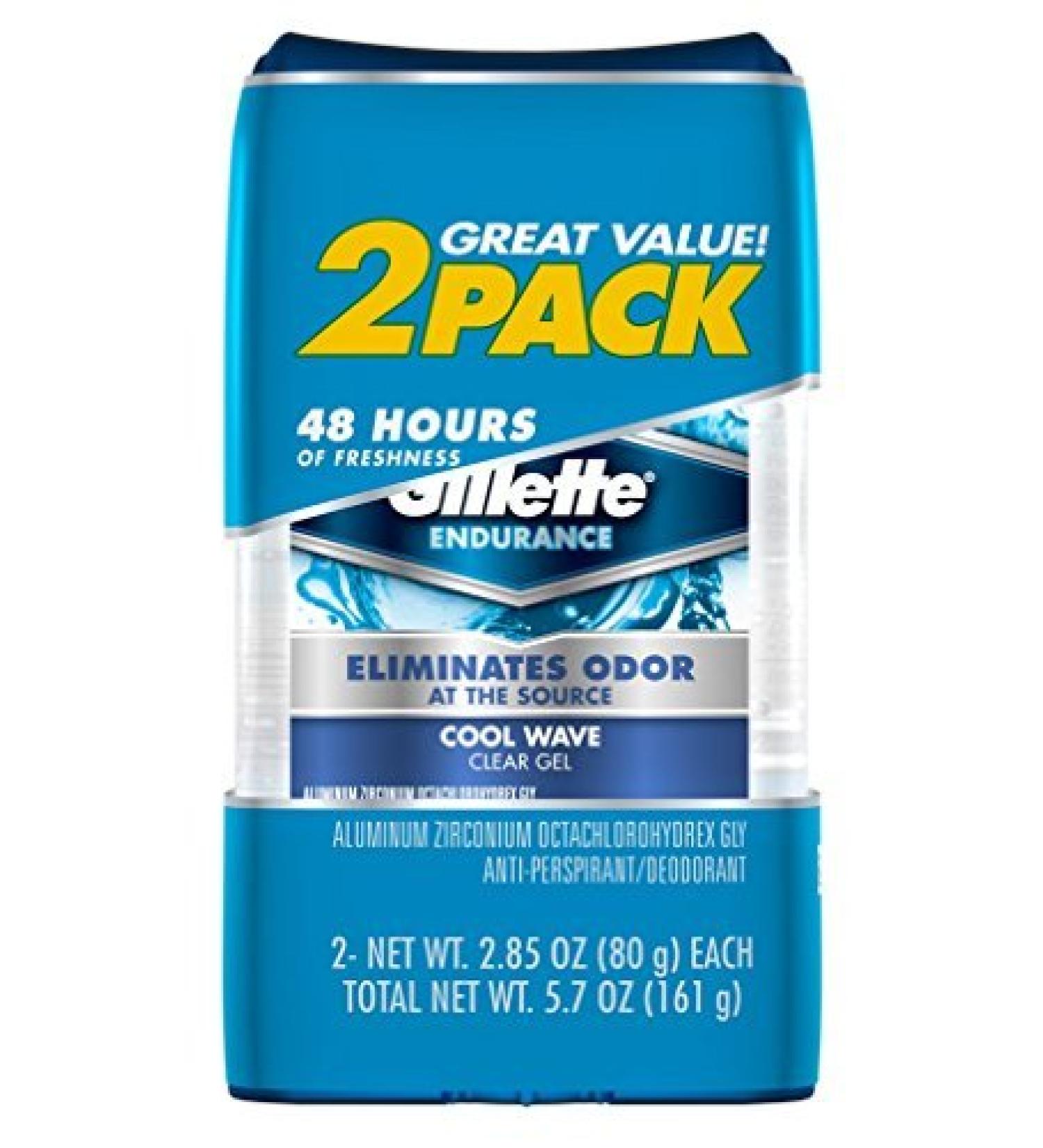 Gillette Deodorant Twin Pack Cool Wave 2.85 Ounce Clear Gel (84ml) (2 Pack)