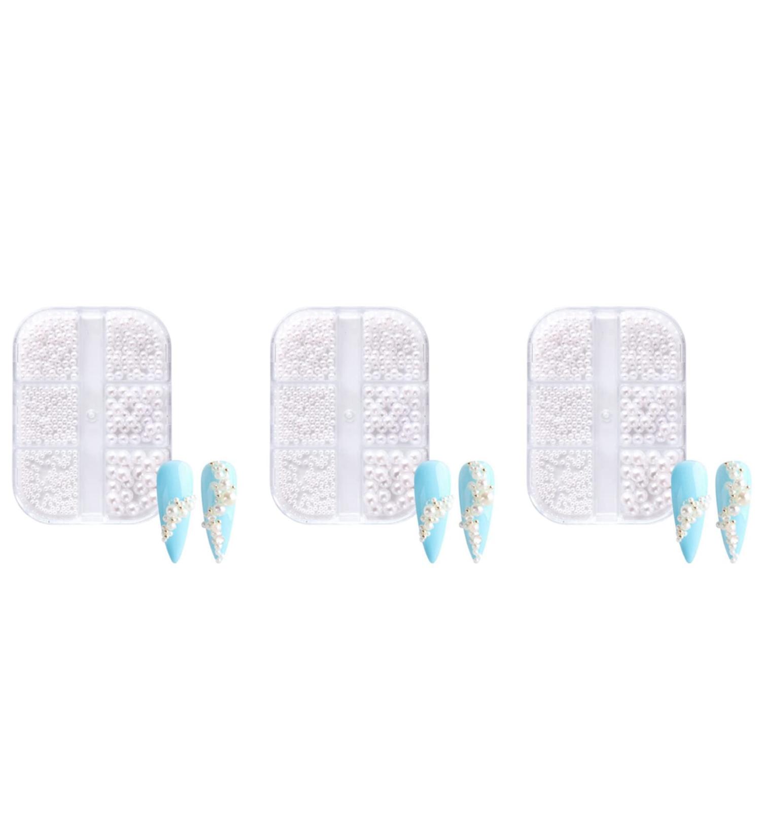 Oladfiop 3 Box Pearl Decorations Nail Charms White Round Nail Parts Gold Steel Beads Balls Jewelry Nail Art Accessories Color: ZZ13 - Buy Online on GoSupps.com