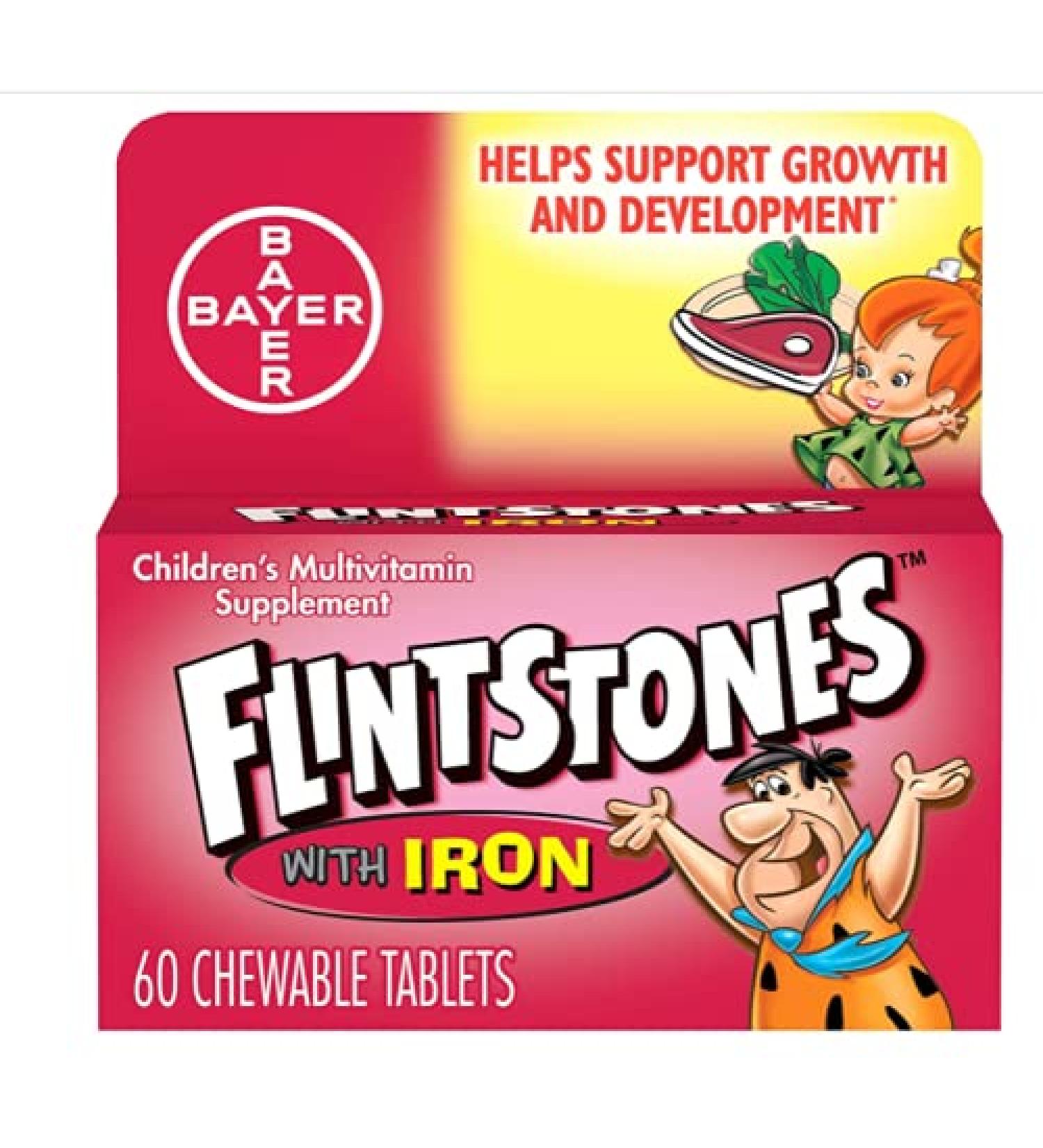 Flintstones Childrens Multivitamin Supplement with Iron Chewable Tablets, 60 Each (Pack of 2) by Flintstones Vitamins 60 Count (Pack of 2)
