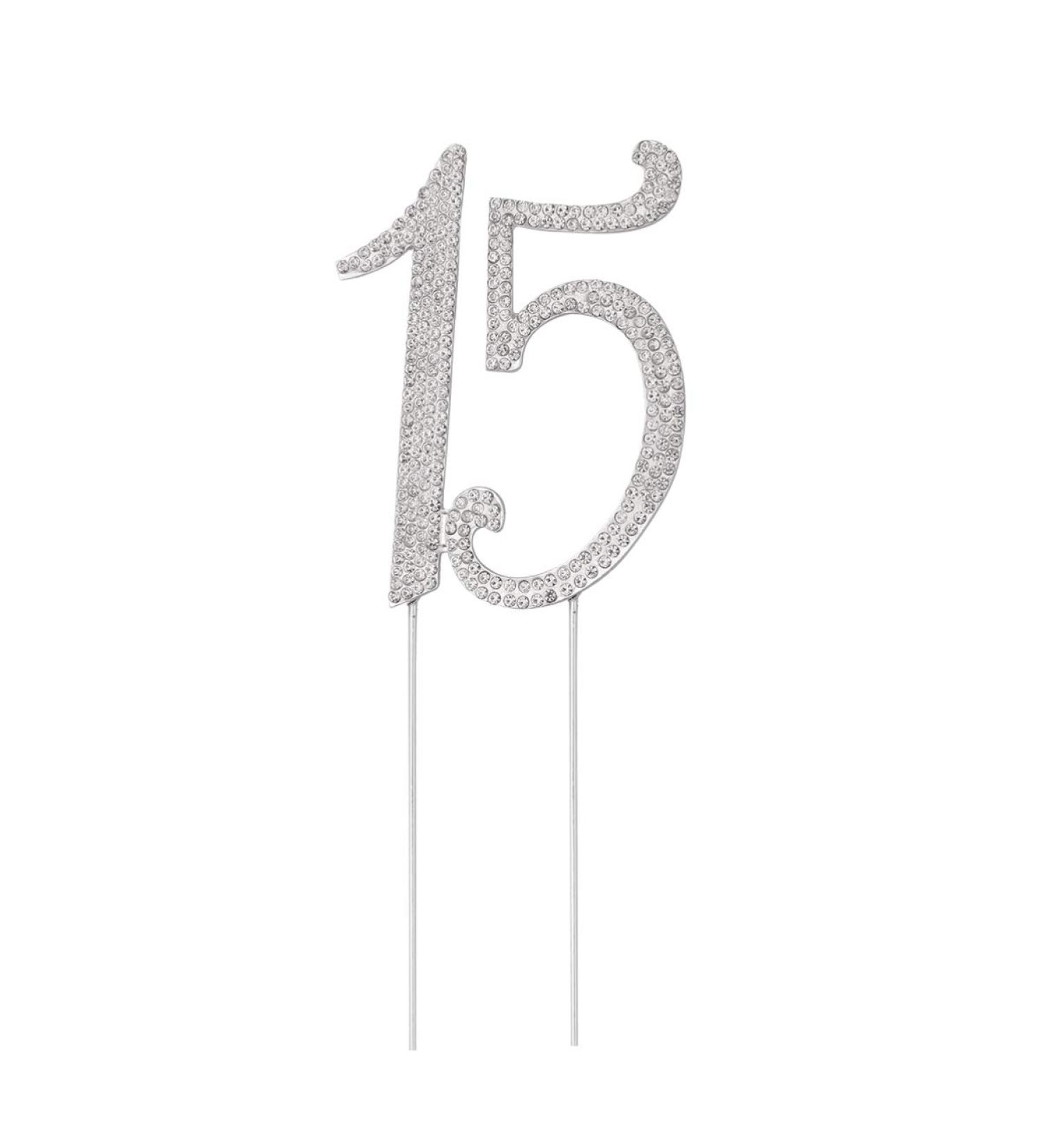 ABOOFAN 15 Cake Topper 15th Birthday or Anniversary Party Number 15 Crystal Rhinestones 15th Cake Decoration for Happy 15th Birthday Cake Topper Supplies (Silver) - Buy Online on GoSupps.com
