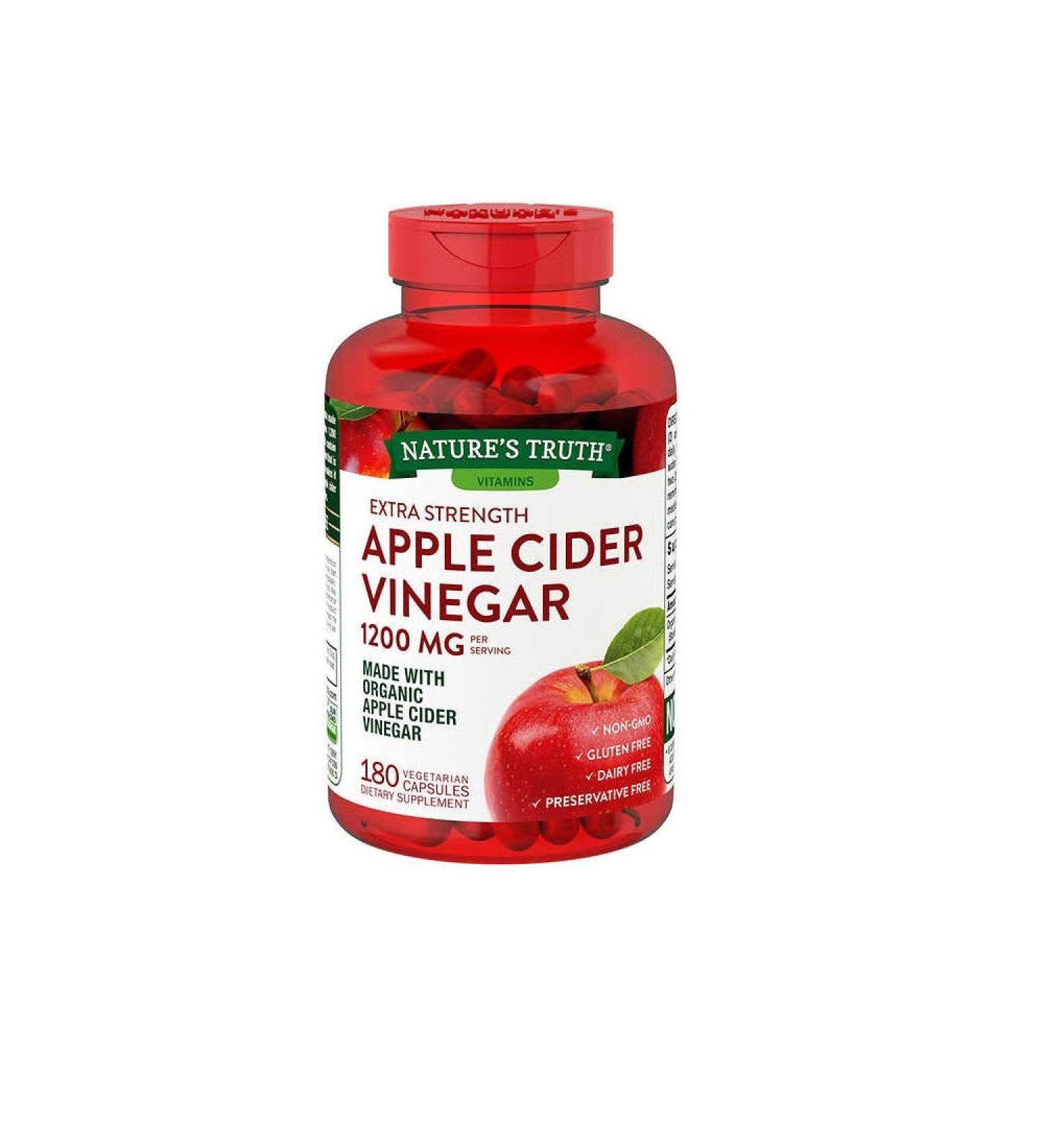 Nature's Truth Organic Apple Cider Vinegar Extra Strength Quick Release 1200 MG Gluten Free  Dairy Free  Non -GMO  No Preservative - 180 Vegetarian Capsules (1 Pack - 180 Capsules) 180 Count (Pack of 1)