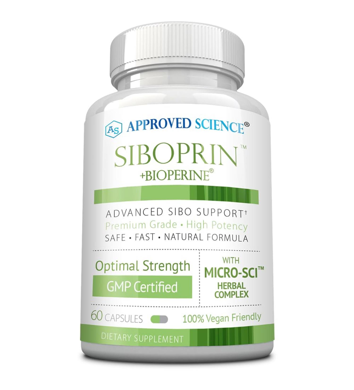 Approved Science Siboprin - 60 Capsules - Support Gut Balance, Soothe Intestinal Irritation, Help with Cramps and Bloating - Caprylic Acid, Barberry, Oregano - Vegan 1 - Buy Online on GoSupps.com