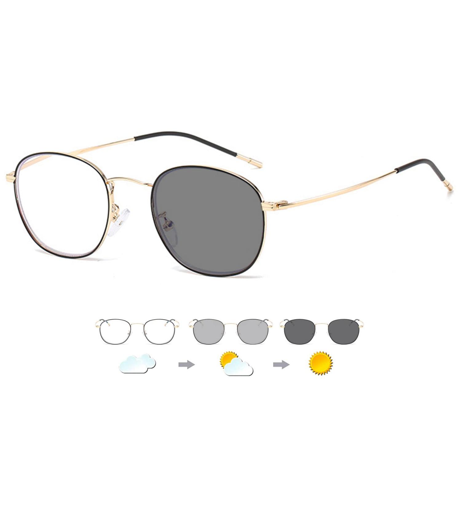 Lanomi Self-Tinting Progressive Reading Glasses for Men & Women | Multifocus UV400 Protection | Large Metal Frame | Blue Light Filter | 1.5 Diopter - Black & Gold - Buy Online on GoSupps.com