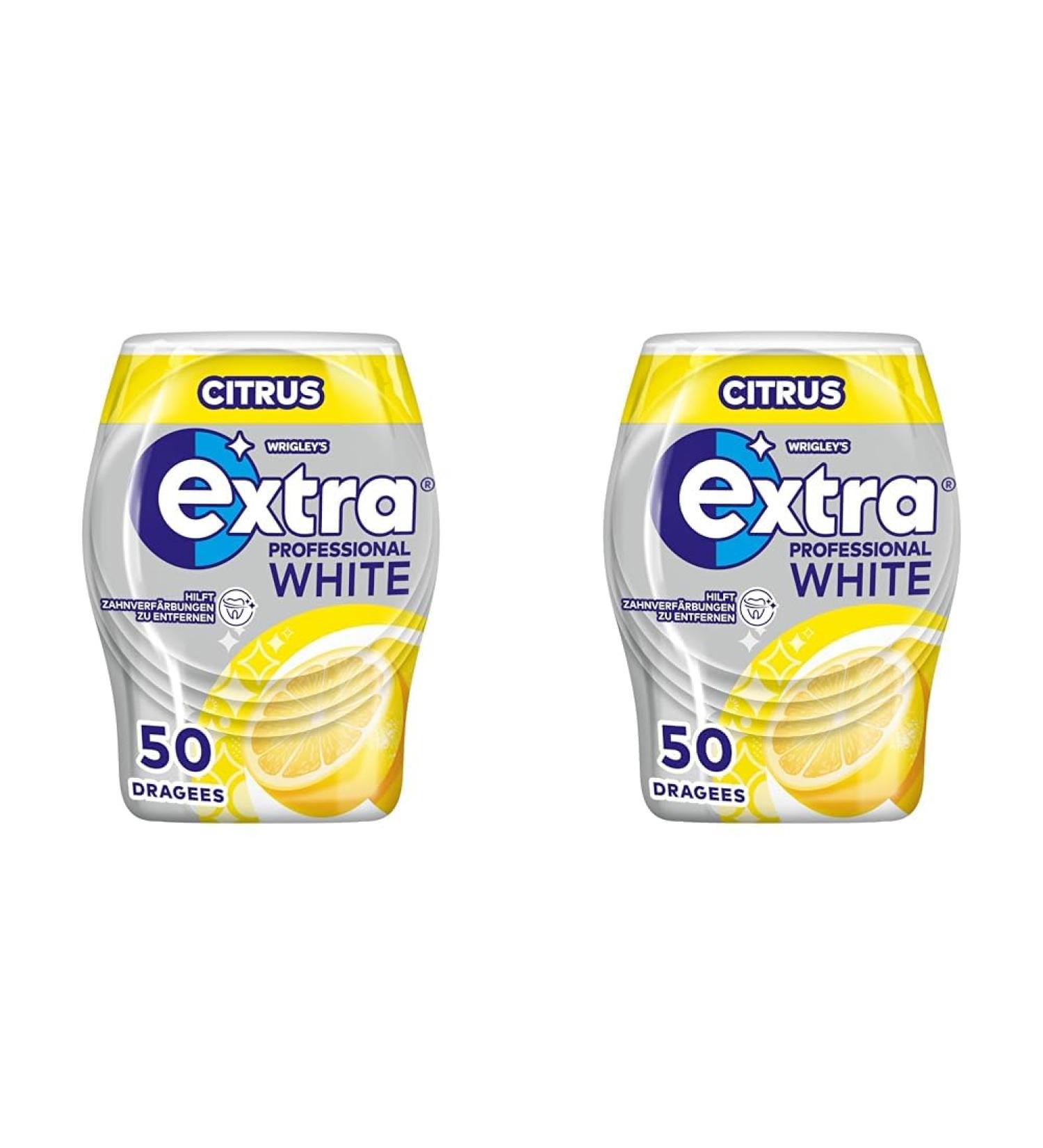 Extra Professional White Citrus sugar -free chewing gum can with 50 dragees for fresh breath (pack with 2) Citrus 50 pieces (2 -pack)