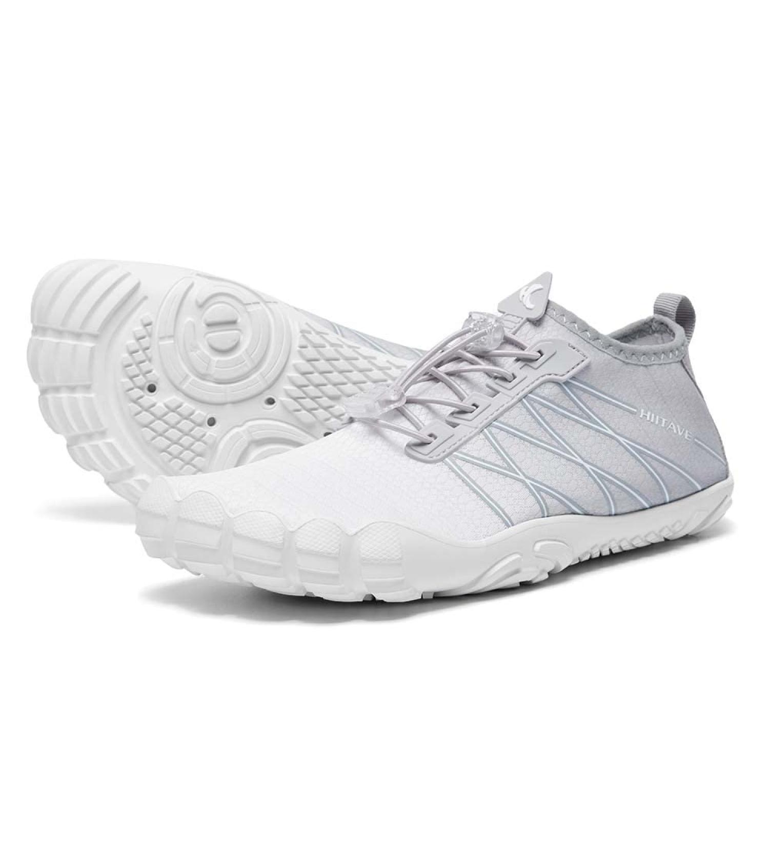 HIITAVE Water Shoes - Non Slip Aqua Shoes for Men and Women - Quick Dry & Lightweight - Beach, River, Swim, Pool - Gradient Color - Size 6.5 Women/5 Men - White/Gray - Buy Online on GoSupps.com
