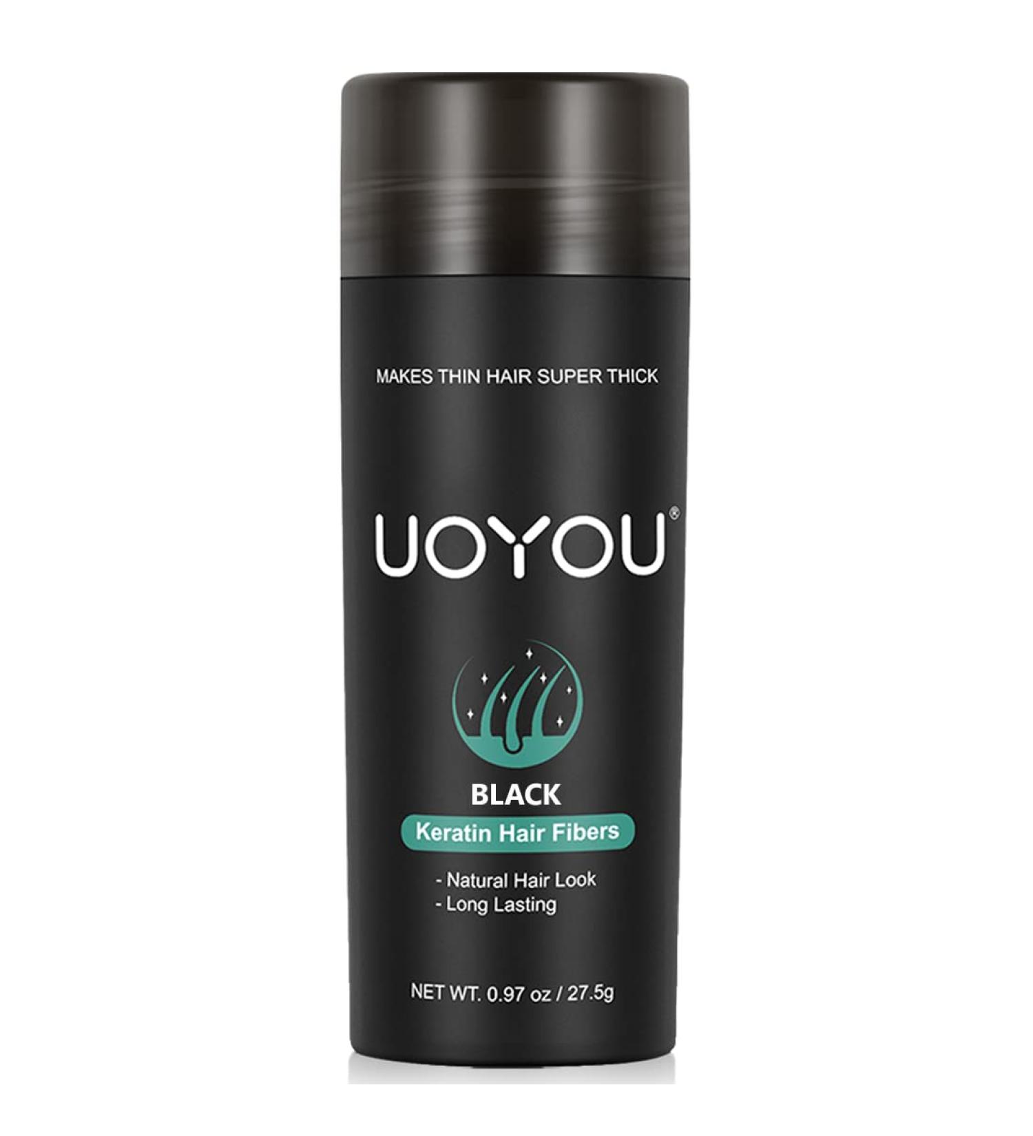 UOYOU BLACK Hair Fibres 27.5g Bottle - Natural Keratin Hair Fibers Concealer for Men and Women - Hair Loss Solution - Black 27.50g - Buy Online on GoSupps.com