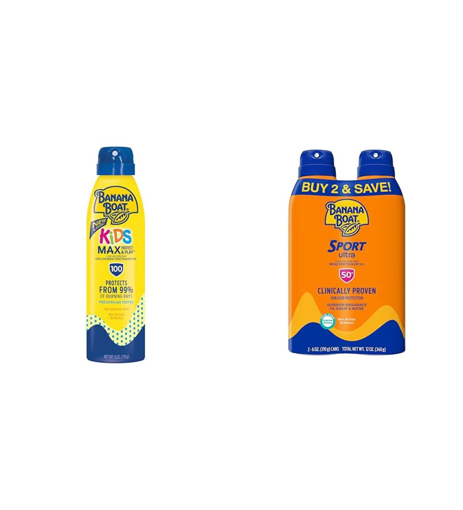 Banana Boat Kids MAX Protect Sunscreen Spray SPF 100 6oz & Sport Ultra Sunscreen Spray Twin Pack SPF 50 6oz each - Buy Online on GoSupps.com