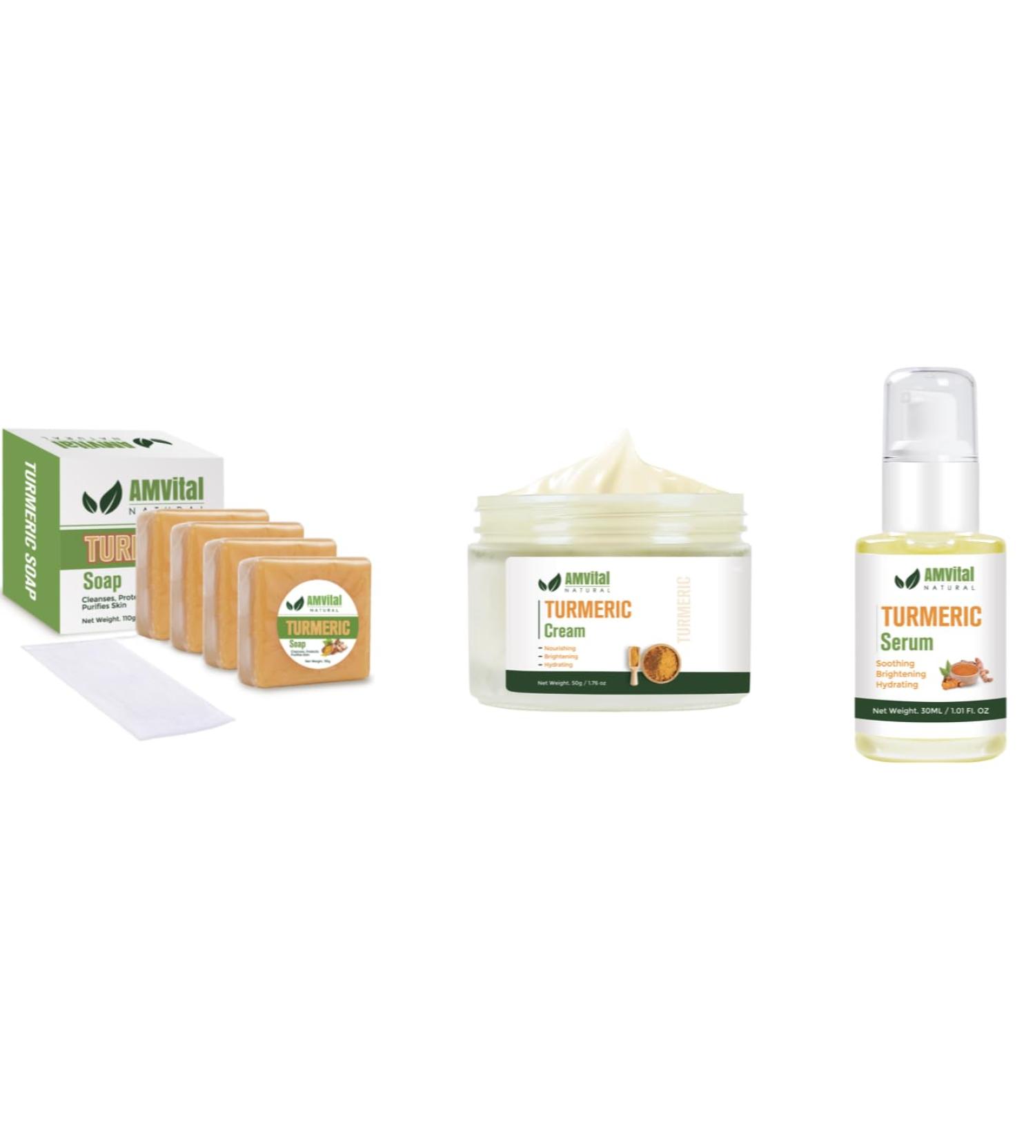 AMVital Turmeric Skincare Bundle Soap Cream & Serum for Radiant Even-Toned Skin - Buy Online on GoSupps.com