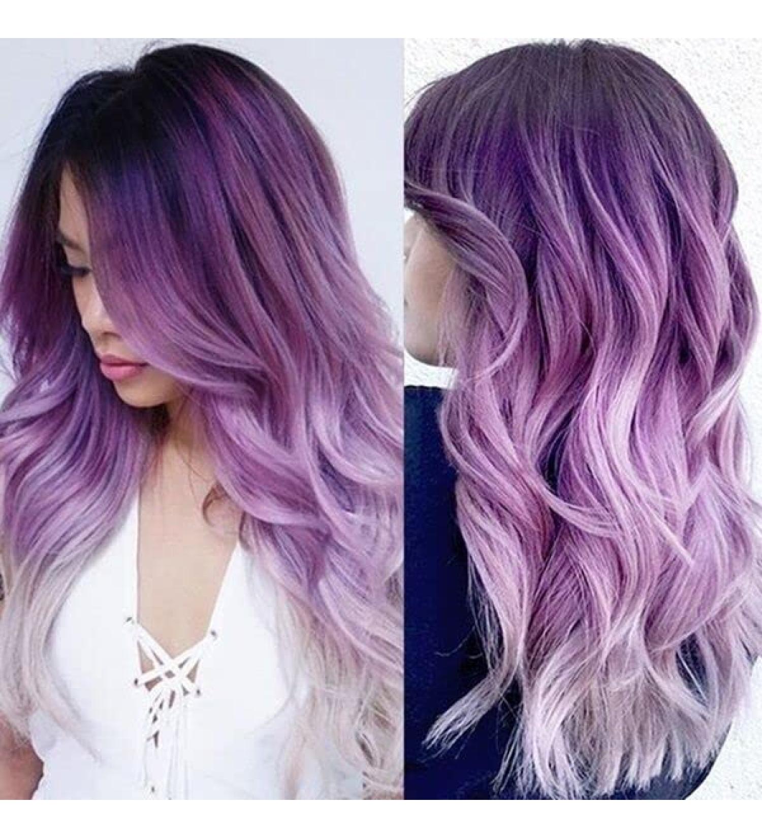 Wiwige Long Curly Wavy Ombre Purple Synthetic Wig for Women - Perfect for Daily Wear, Parties, Halloween & Cosplay with Free Wig Cap Included - Buy Online on GoSupps.com