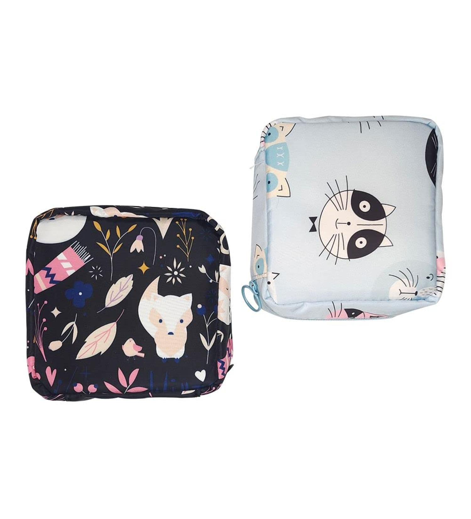 Portable Sanitary Napkin Storage Bag for Women and Girls - 2 Pack (Blue Kitten+Black Fox) - Buy Online on GoSupps.com
