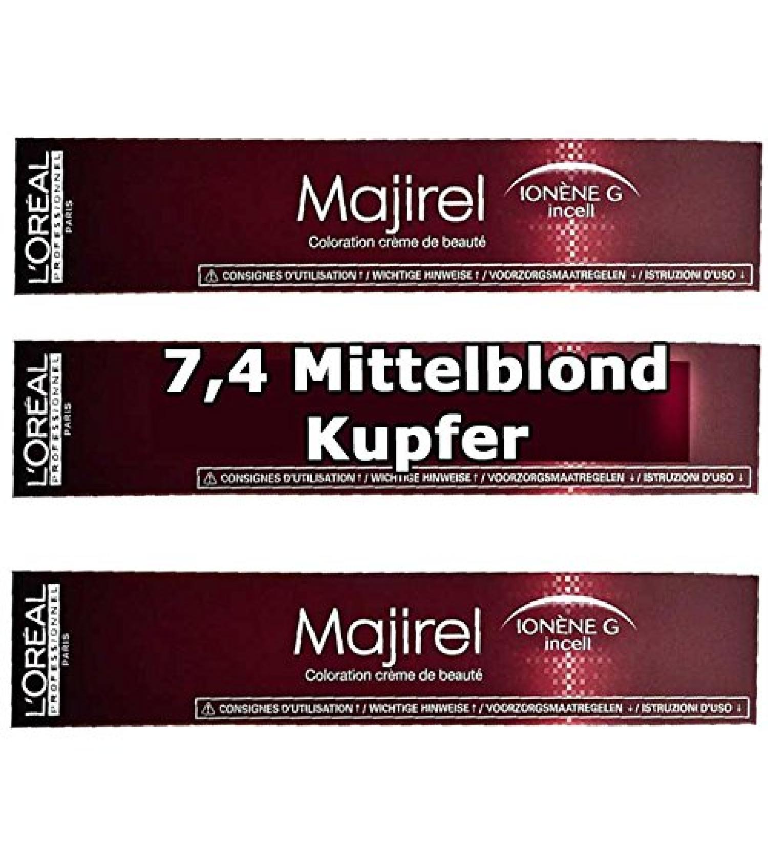 3x L 'Oreal MAJIREL 7.4 Medium Blonde Copper Hair Colour Cream 50ml