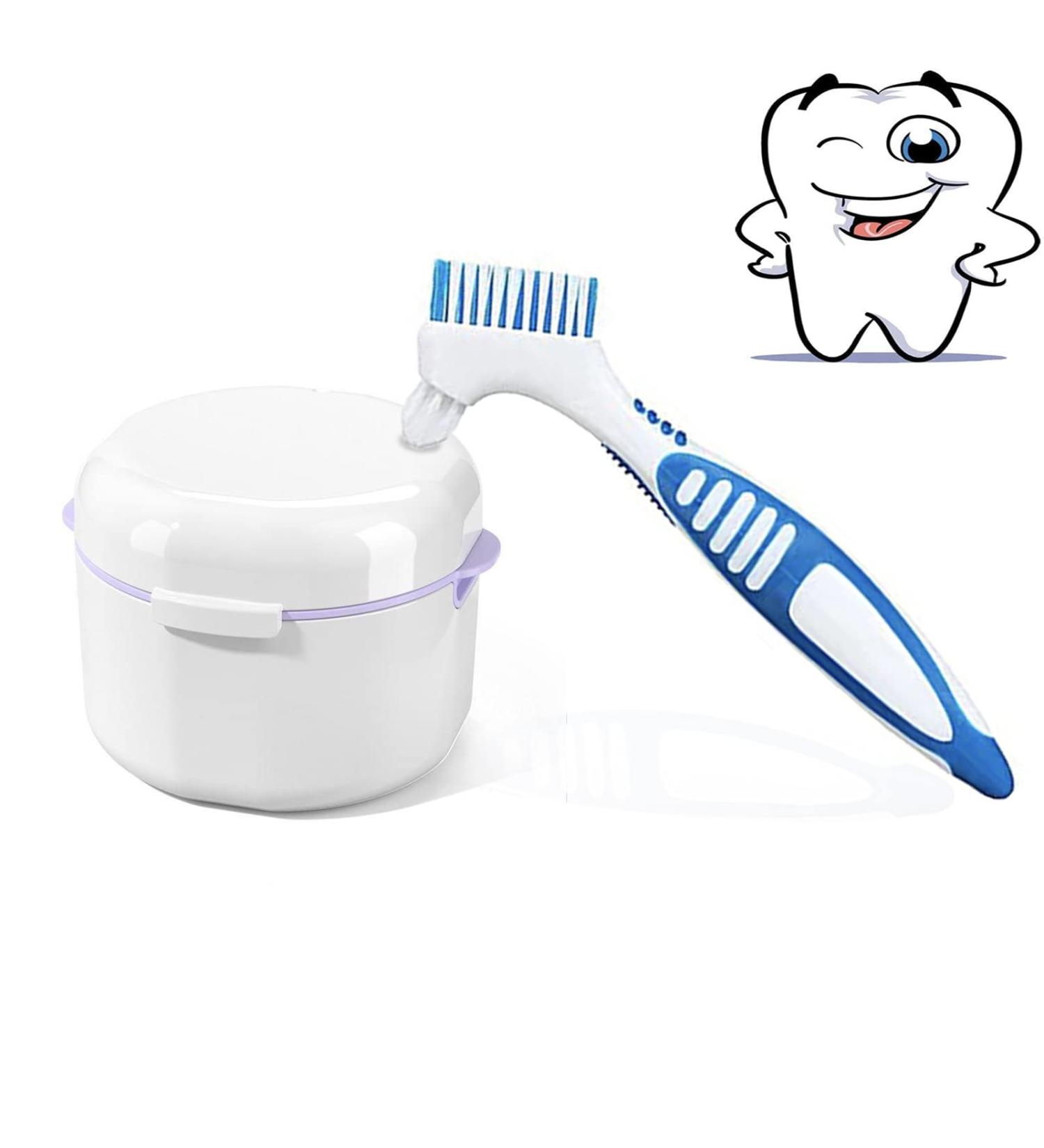 Dental Prosthesis Box with Sieve | Denture Case Set for Storage & Cleaning | White Dental Box with Cleaner Brushes - Buy Online on GoSupps.com