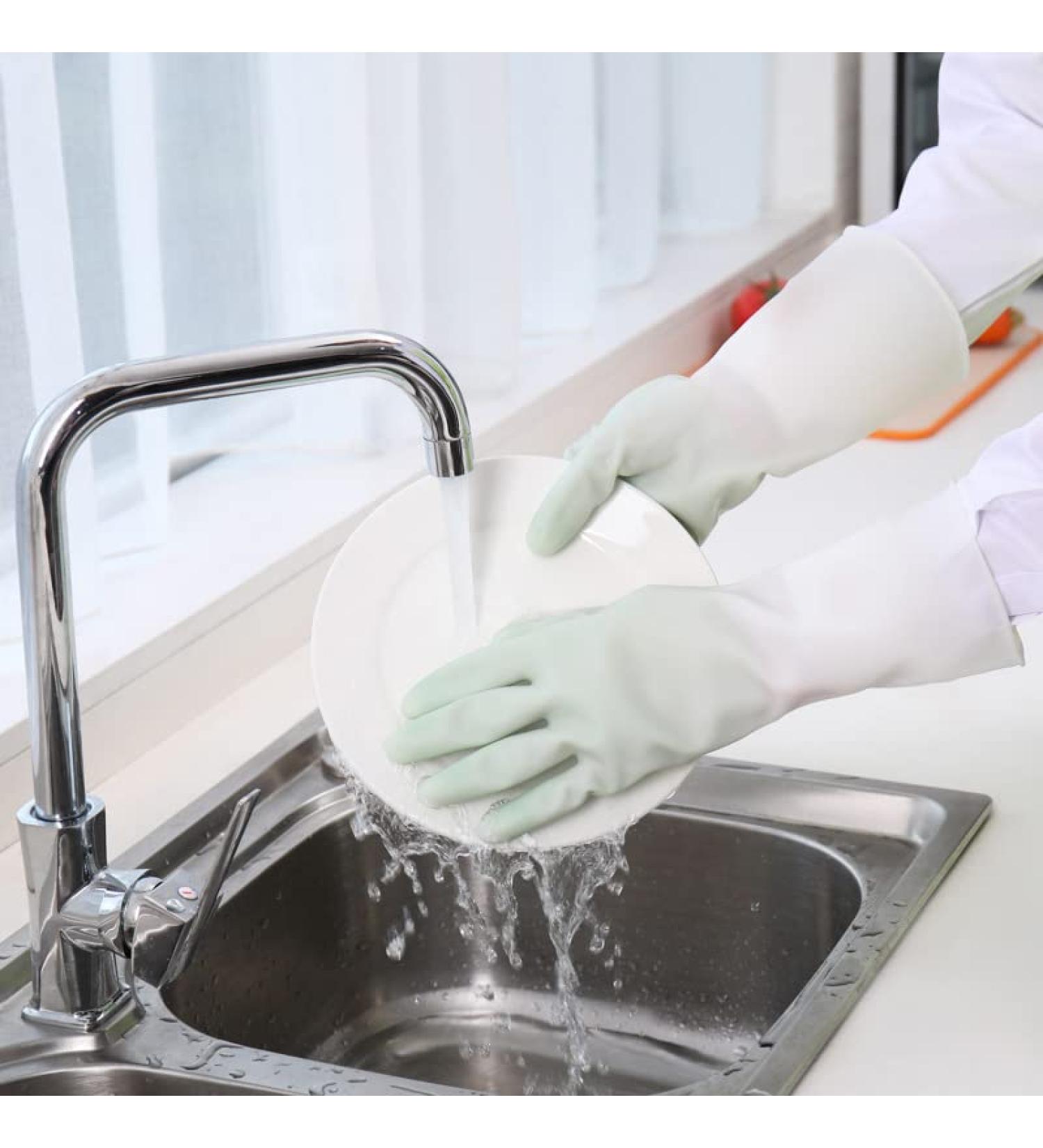 Gloves Transparent White Household Washing Dishes and Clothes Waterproof Plastic Household Cleaning Non Slip Durable high Temperature Resistant Thin Gloves Bicolorgreen - Buy Online on GoSupps.com