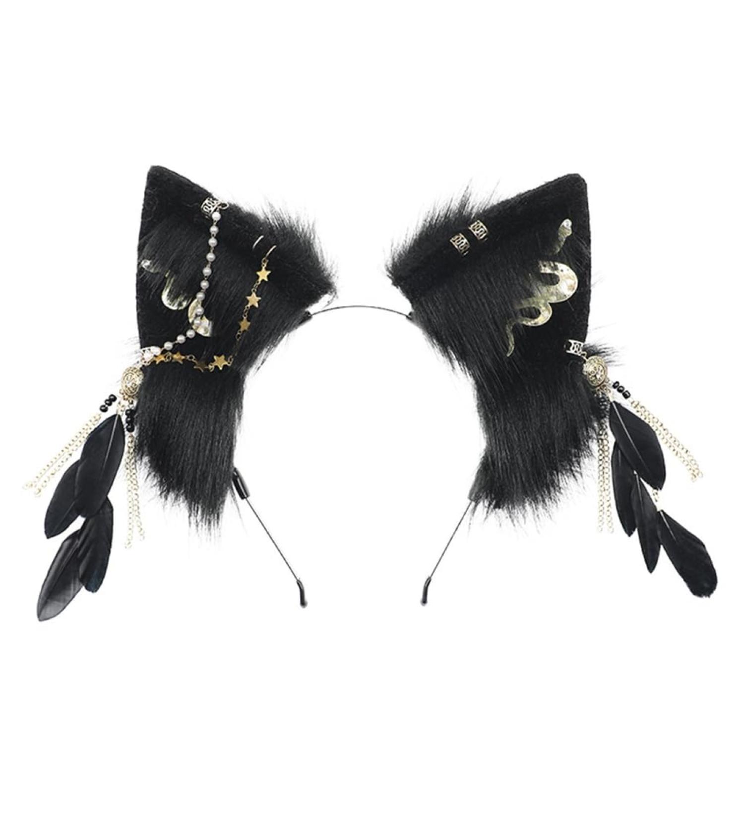 hgnxa Furry Foxes Ears Cats Girls Cosplays Hair Accessories Cute Plush Ear Headband Feathers l Decorations Role Playing Black - Buy Online on GoSupps.com