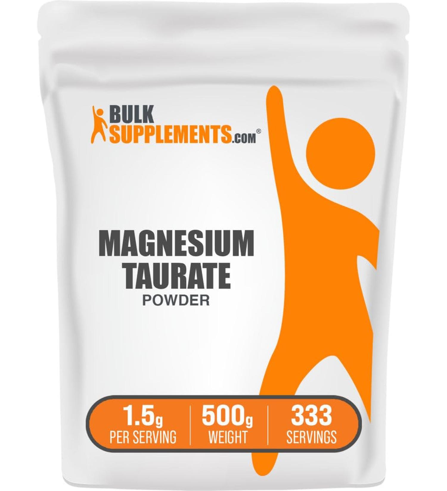 BulkSupplements.com Magnesium Taurate Powder - Magnesium and Mineral Supplement Heart and Nerve Health Support - Gluten Free 1.5g per Serving 500g (1.1 lbs) (Pack of 1) - Buy Online on GoSupps.com