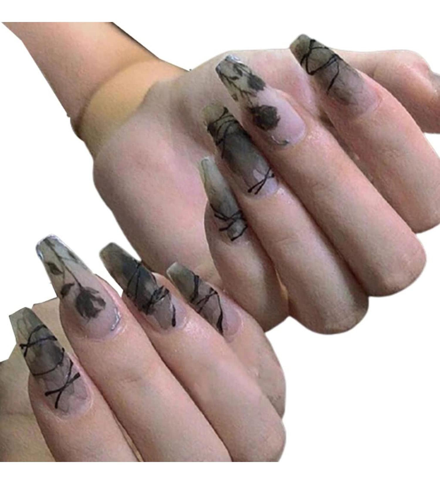Press on Nails 3 Sets Black Rose Fake Nail Matte Long Artificail Nails Removable Nail Stickers Ballerina for Women Girls (Color : Dark Flowers) (Color : Dark Flowers) (Dark Flowers) Black rose - Buy Online on GoSupps.com