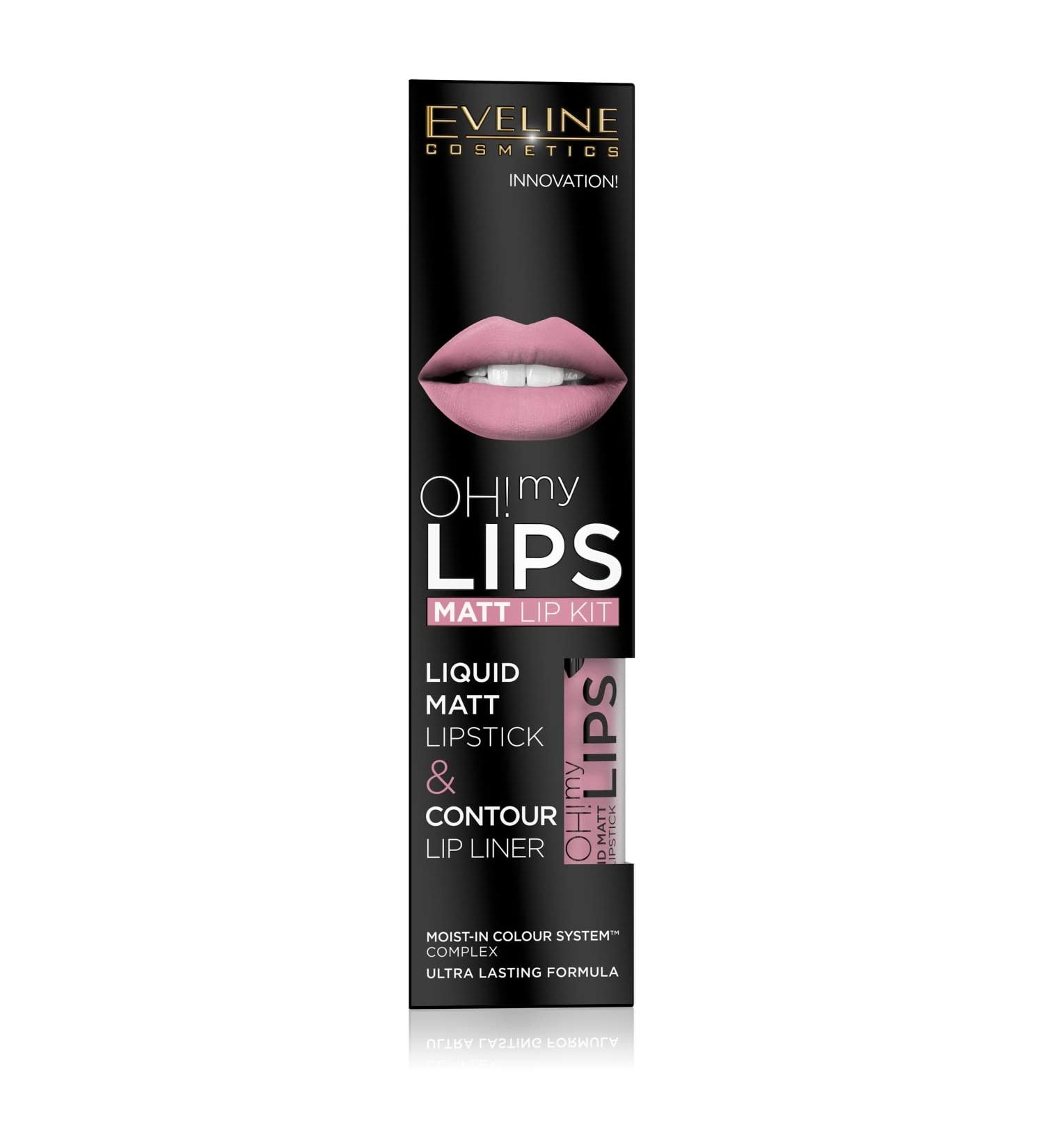 Eveline Cosmetics Oh! My Lips Set | Matte Liquid Lipstick & Lip Liner No. 03 Rose Nude Red - Buy Internationally - Buy Online on GoSupps.com