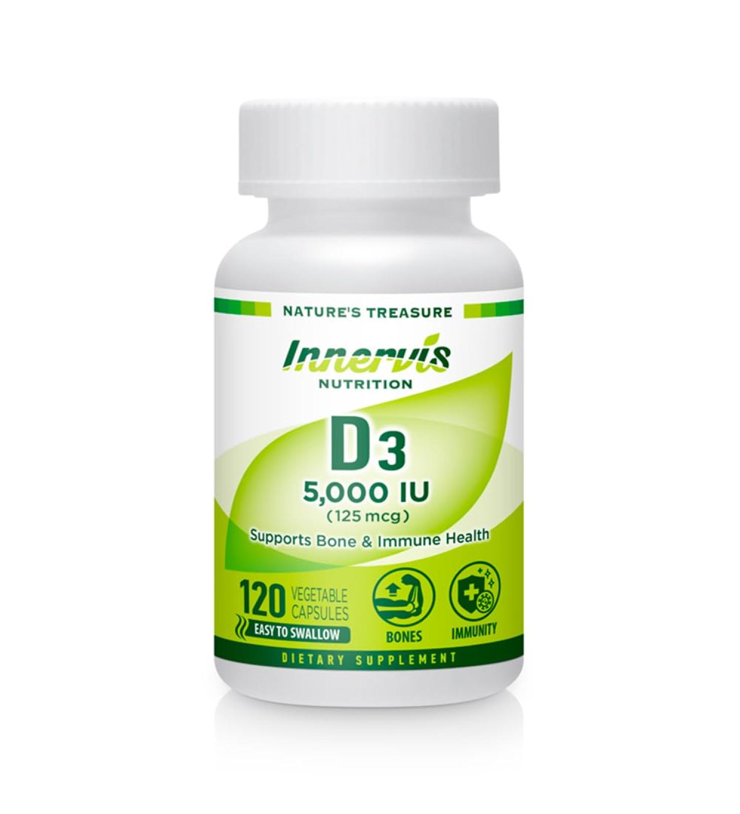High Potency Vitamin D3 5000 IU Boost Immune Support Bone & Teeth Easy to Swallow 120 Veg Capsules 1 Count (Pack of 120) - Buy Online on GoSupps.com