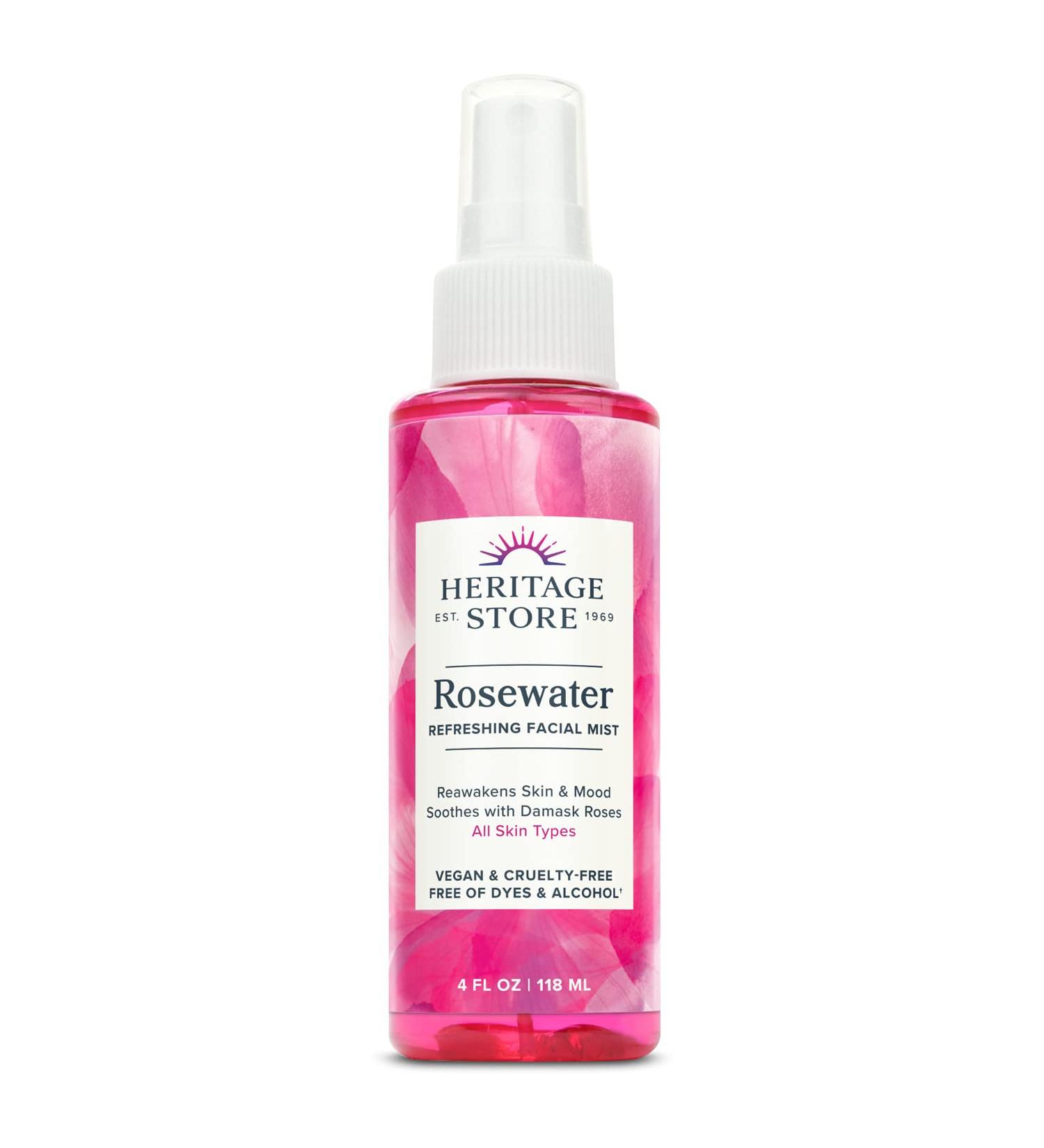 Heritage Store Rosewater Facial Mist with Damask Rose Oil - 4oz | Vegan, Cruelty-Free, Alcohol-Free, for Glowing Skin - Buy Online on GoSupps.com