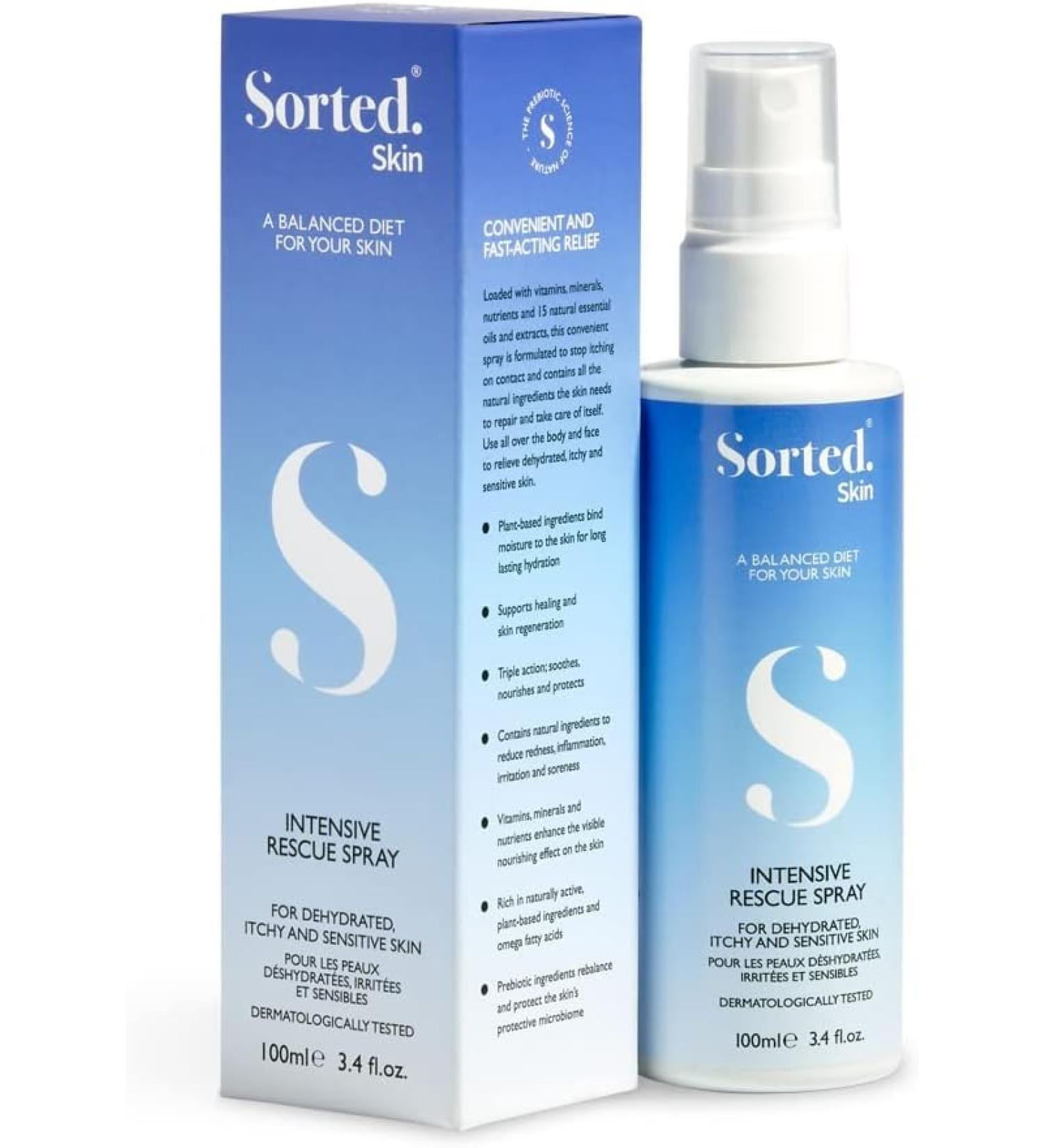 Sorted Skin Intensive Rescue Spray for Dry Dehydrated & Sensitive Skin to Help Soothe & Nourish Itchy Skin Relief with Prebiotic Ingredients 100ml - Buy Online on GoSupps.com