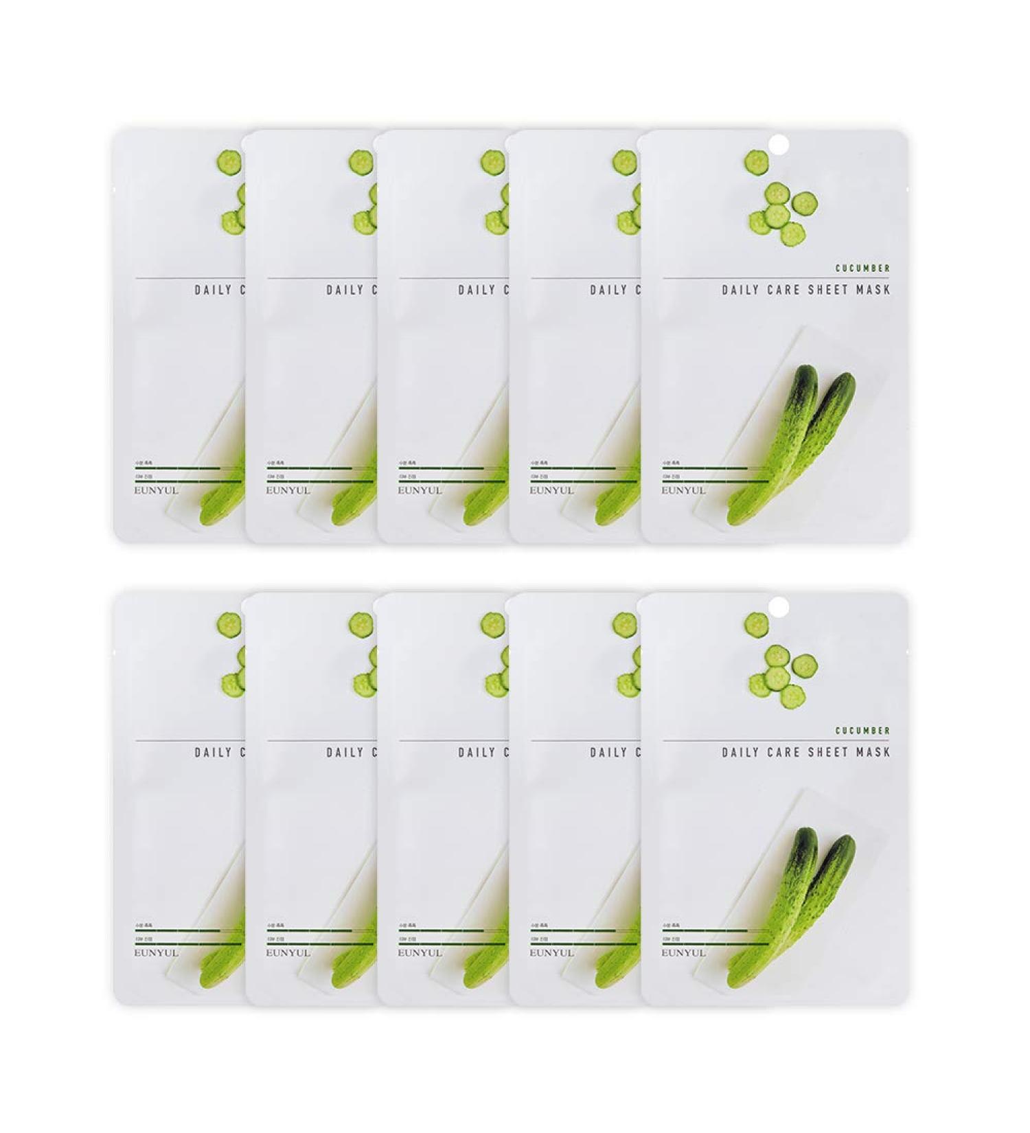Eunyul Daily Care Cucumber Face Mask Pack - 10 Pieces Vegan Korean Skincare Hypoallergenic Tencel & Natural Ingredients - International Shipping Available - Buy Online on GoSupps.com
