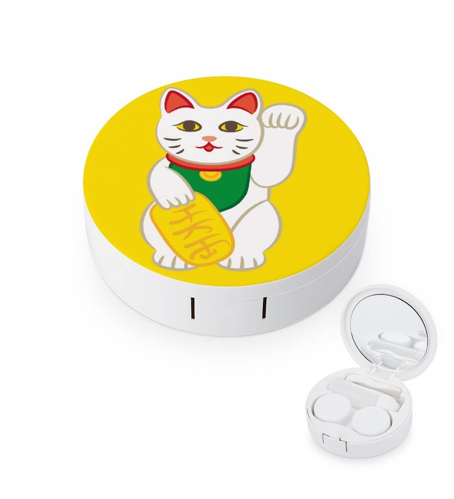 Good Lucky Cat Character Round Case For Contact Lens Kit Storage Box with Mirror Printed - Buy Online on GoSupps.com