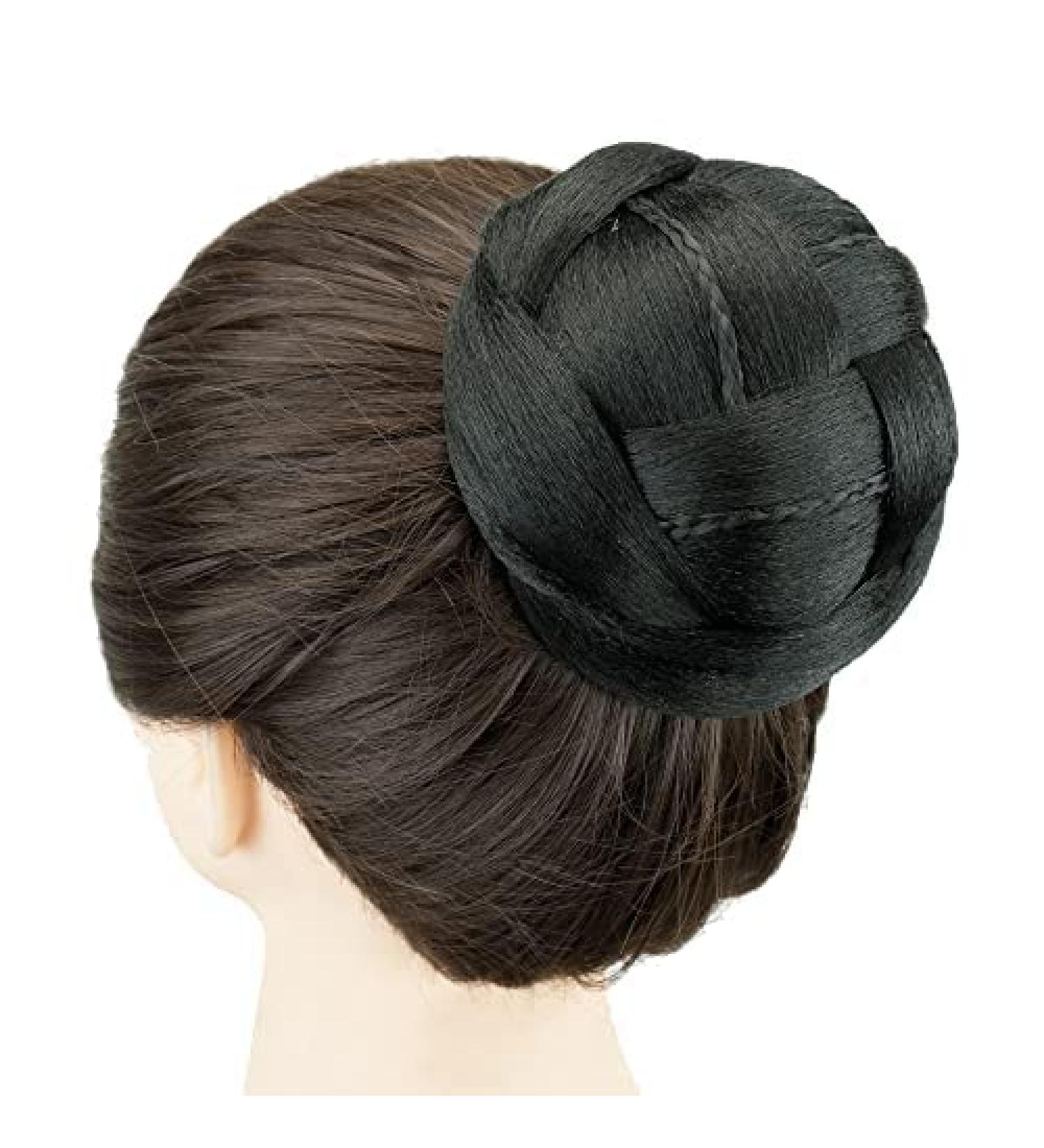 Imissu braided chignon dancer hair cover donut hair parts hair tie women hair node wig updo for wedding celebration (m1 black)