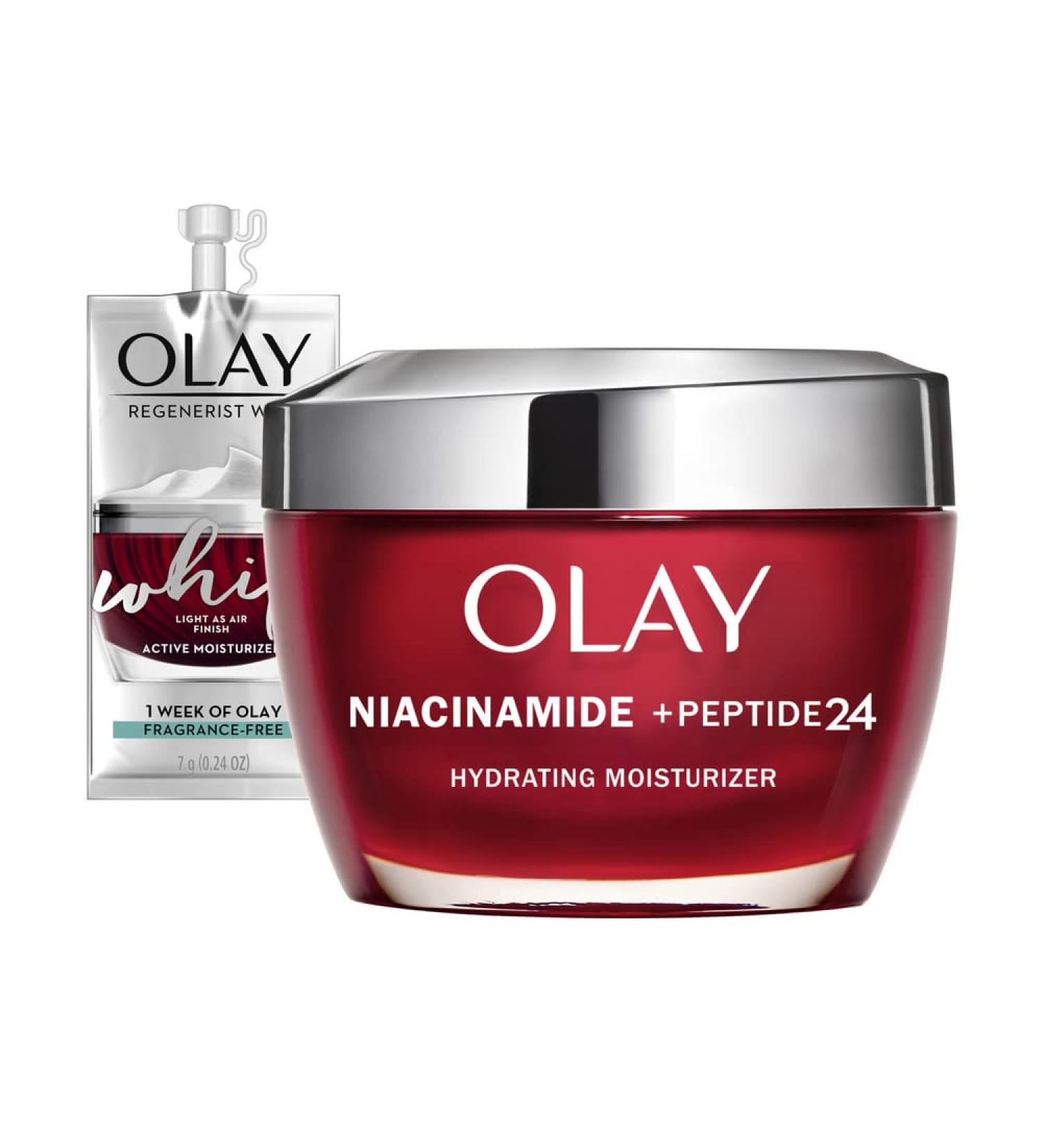 Olay Regenerist Niacinamide + Peptide 24 Hydrating Face Moisturizer 1.7 oz with Vitamin B3 - Includes Olay Whip Travel Size - For Stronger Skin Barrier - Buy Online on GoSupps.com