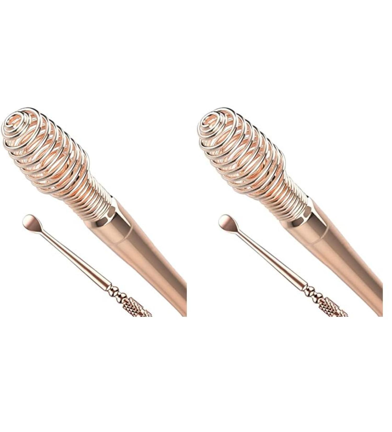 Spring Ear Wax Cleaner Tool Set Ear Cleaner Ear Cleaner Tool Ear Wax Removal Spoon Double Ended with Stainless 360 Spiral Ear Massage Cleaning Tool Ear Cleaner Cleaning Brush and Storage Box Gold Pack of 2