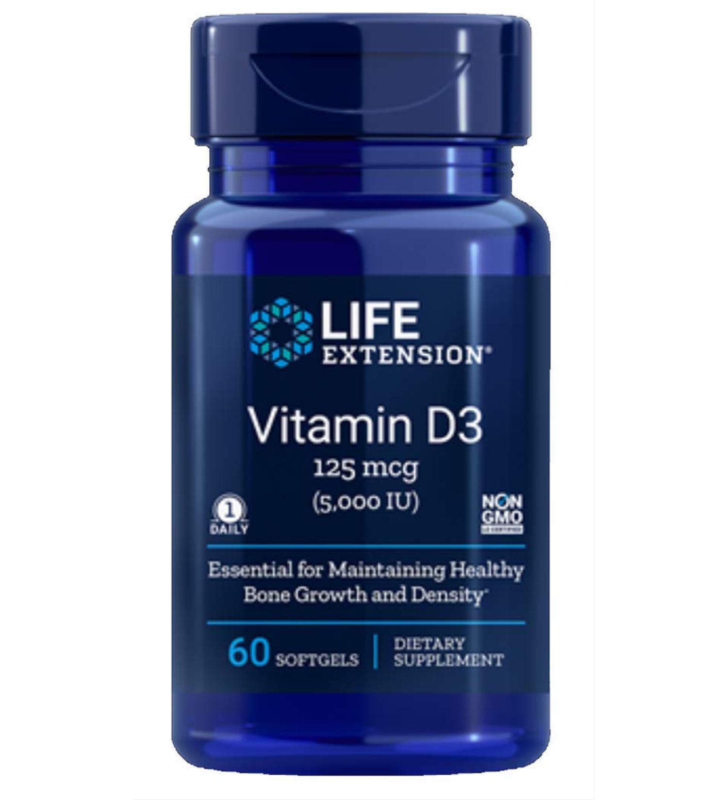 Life Extension Vitamin D3 5000 IU 60 Softgels - 4-Pak 60 Count (Pack of 1)