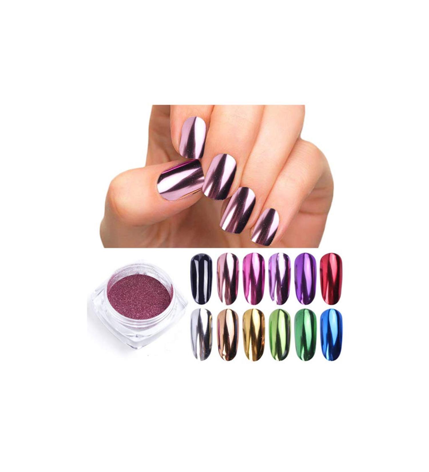 13-Piece Chrome Silver & Rose Gold Nail Mirror Powder Pigment Set - Holographic Glitter for Stunning Nail Art Decorations | JIC/ASX - Buy Online on GoSupps.com