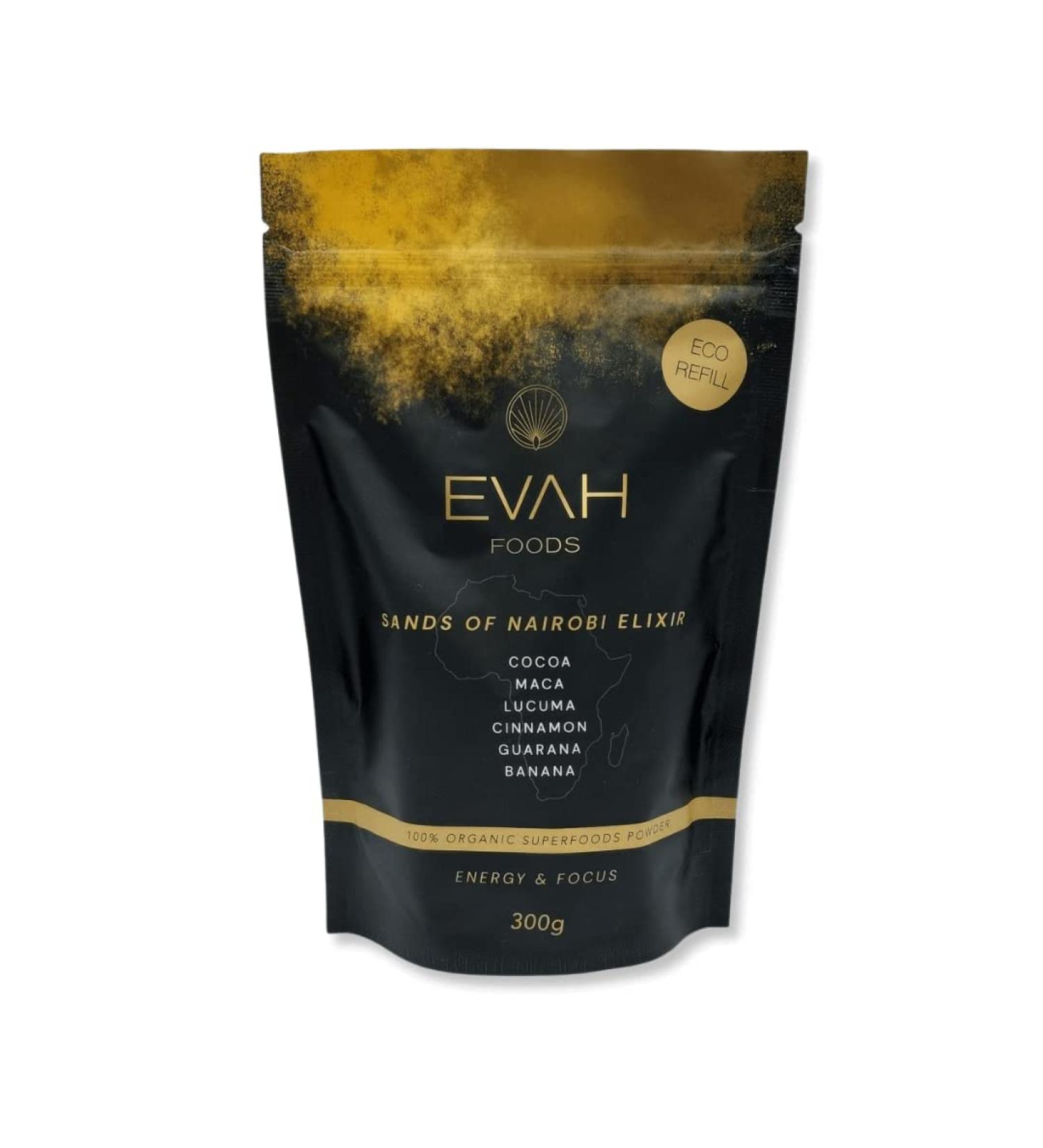 ECO_refill 300g | Nairobi Elixir Sands | Cocoa Cinnamon Banana Guarana Maca Lucuma | High Quality Superfood Powder | 100% ORGANIC | Energy Body & Mind - Buy Online on GoSupps.com