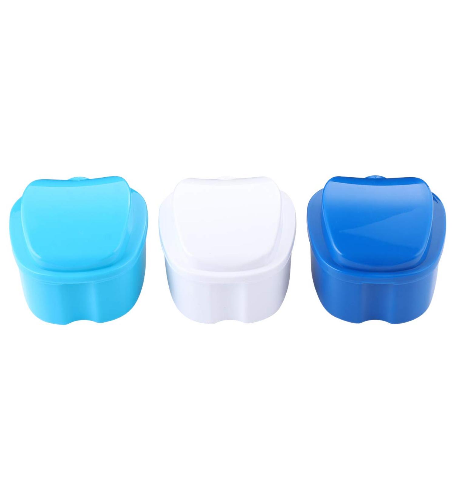 Milist Travel Containers - 3-Piece Plastic Prosthesis Set | Bath & Cleaning Holder with Sieve Basket | Light Blue Dark Blue White - Buy Online on GoSupps.com