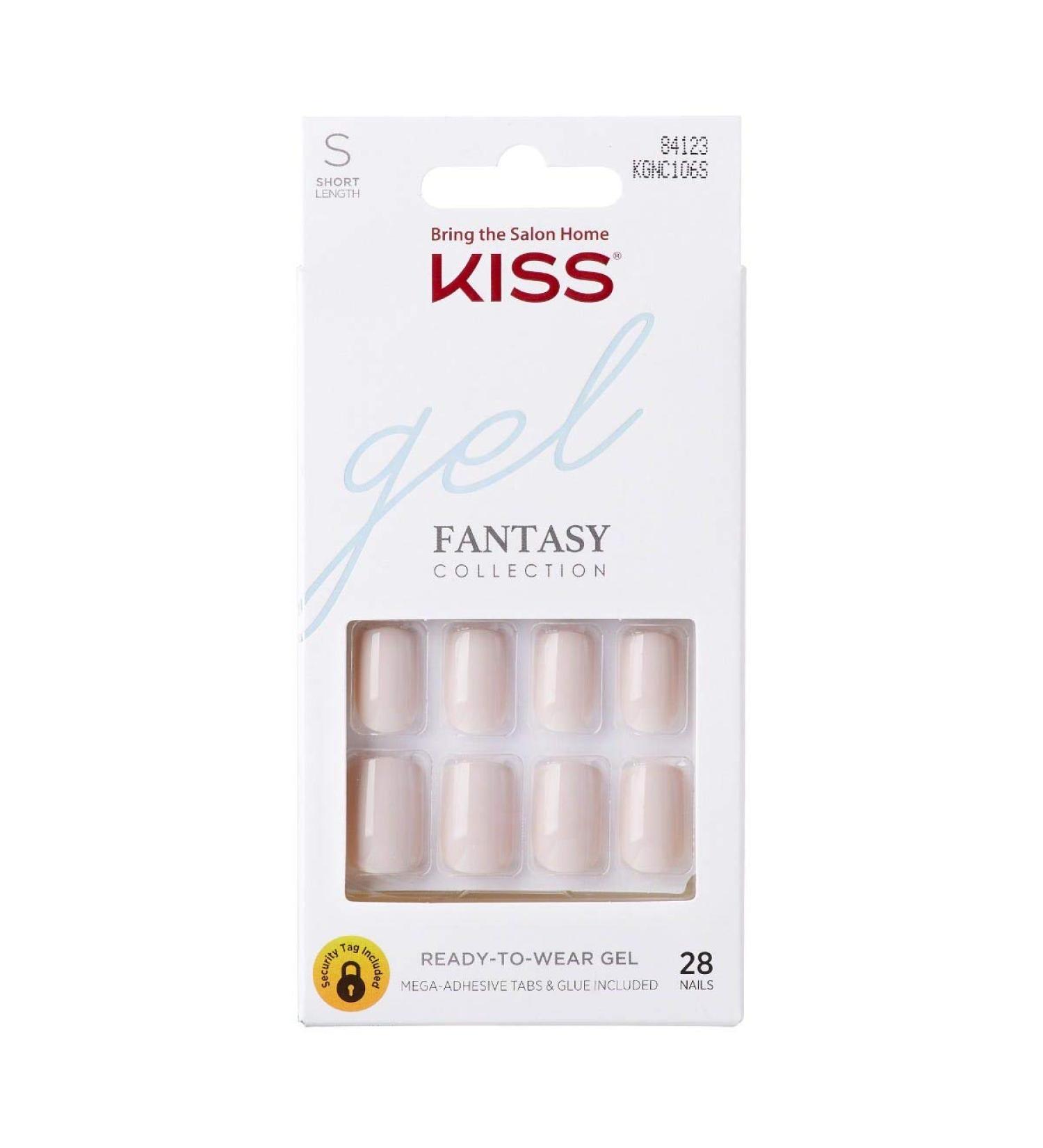 KISS Gel Fantasy Press-On Gel Nails - Short White Nail Kit with 24 Adhesive Tabs, Pink Gel Glue, Manicure Stick, Mini File - 28 Fake Nails - Buy Online on GoSupps.com