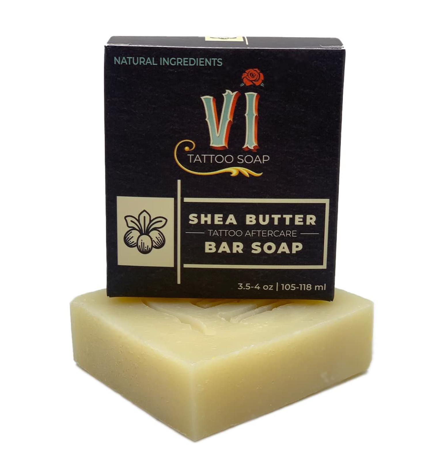 VI Tattoo Soap Shea Butter Rejuvenating Unscented Bar - 4oz Gentle Natural Aftercare for New Tattoos - Made for All Skin Types - Buy Online on GoSupps.com